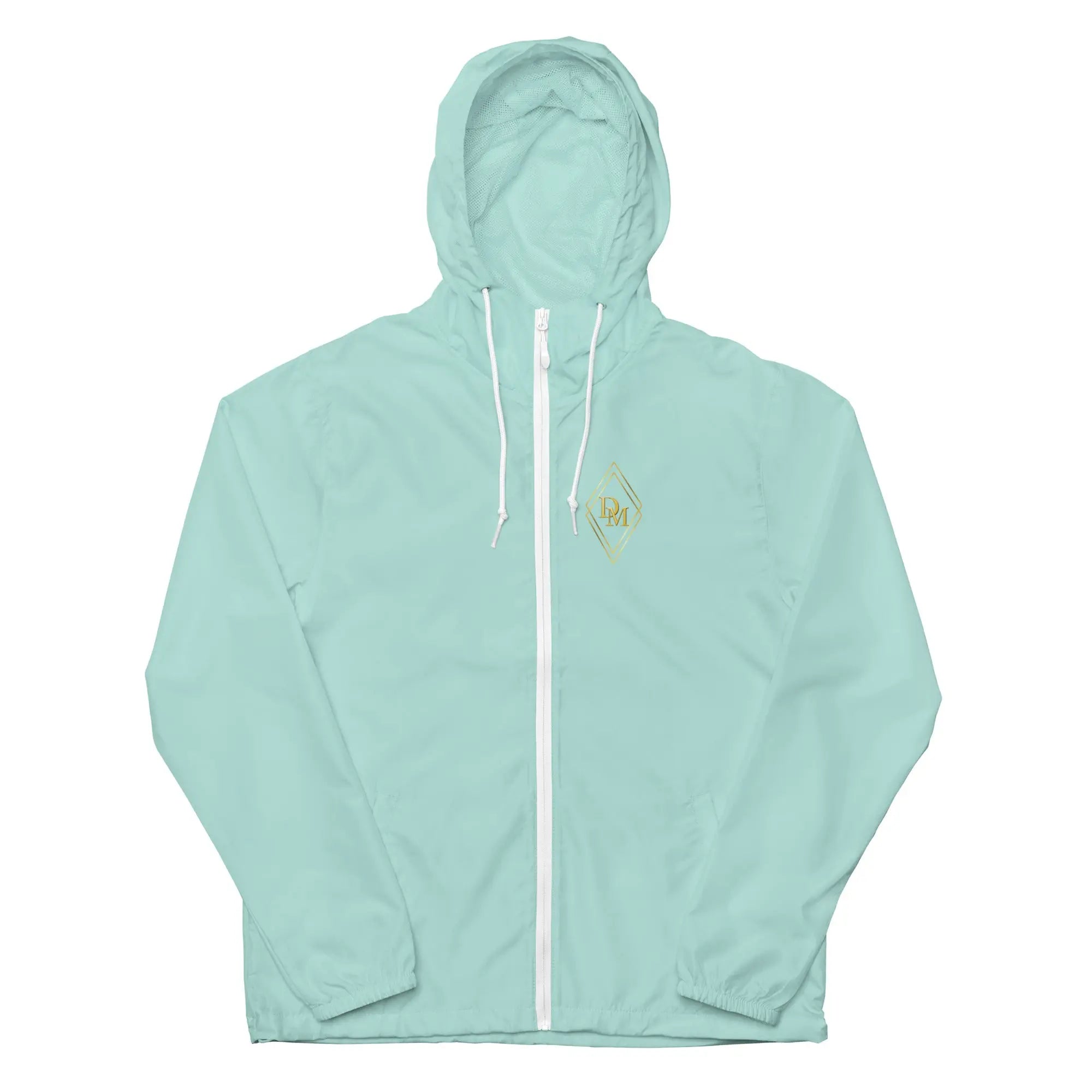 Aqua white lightweight luxury zip up windbreaker for everyday wear by Diamond Michelle