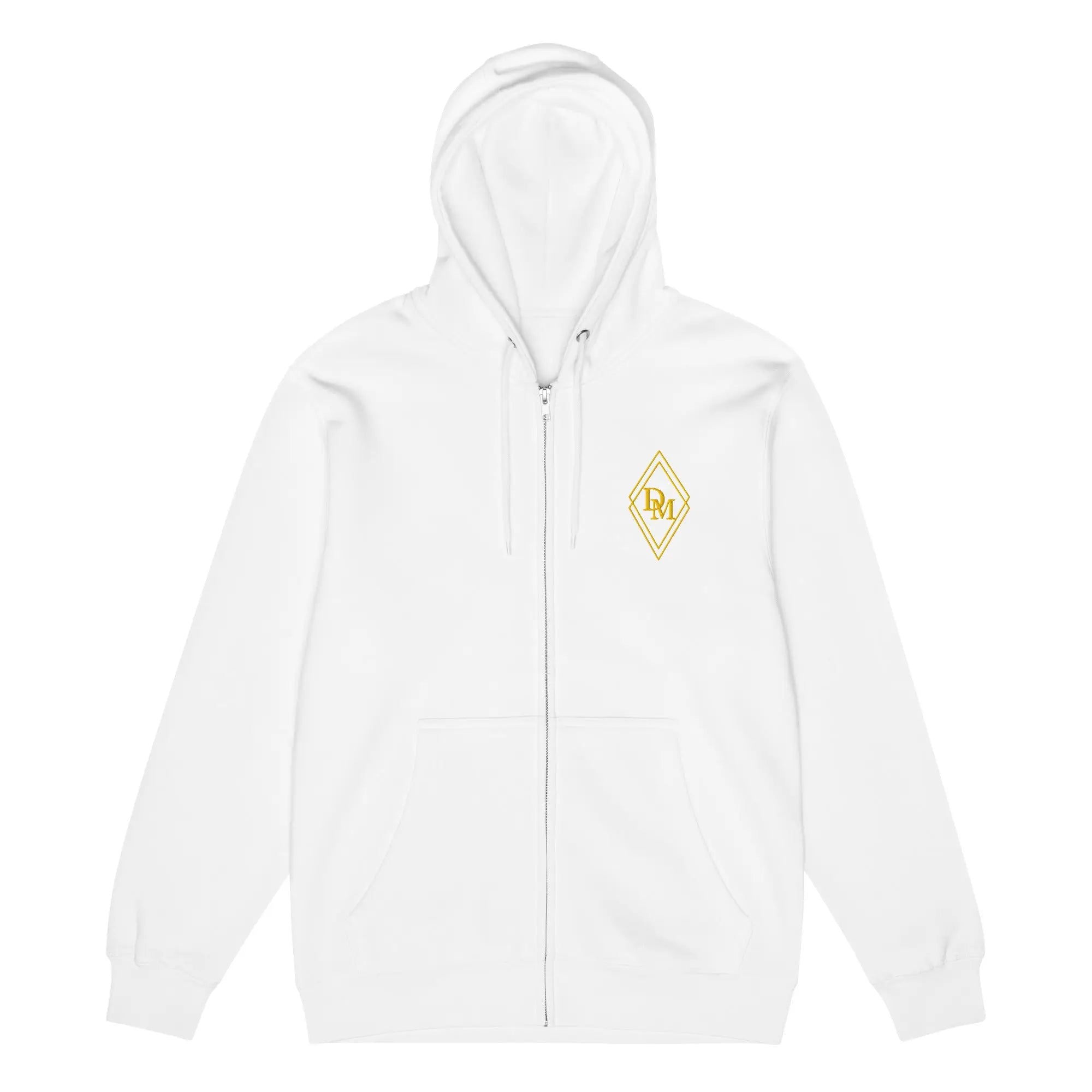 Premium zip up hoodie in white luxury streetwear by Diamond Michelle