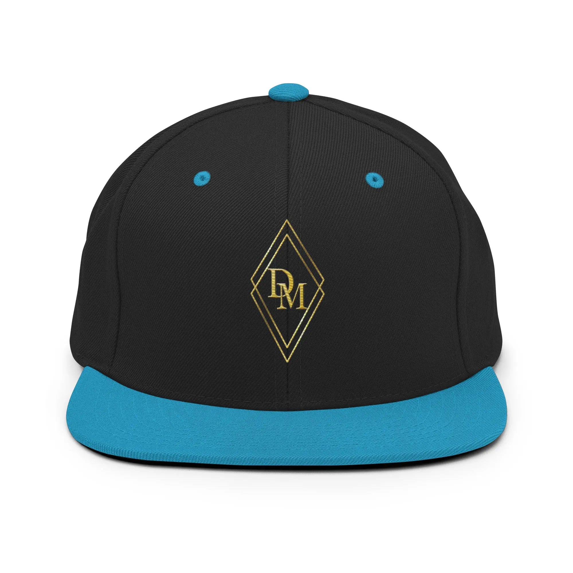 Black and teal luxury snapback hat with structured fit by Diamond Michelle