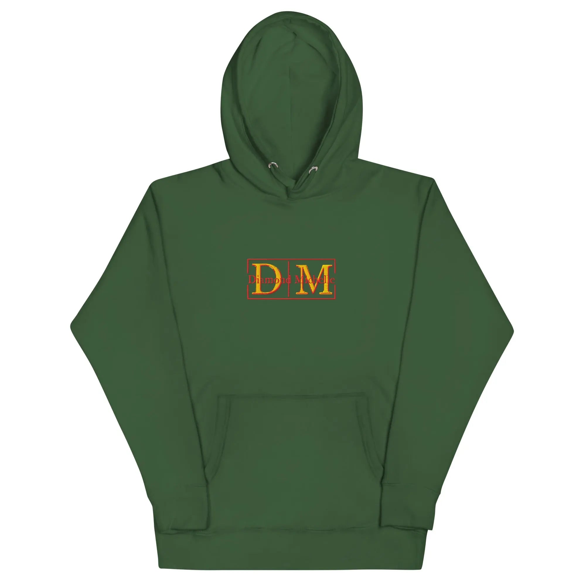 Forest green unisex luxury pullover hoodie with structured silhouette by Diamond Michelle