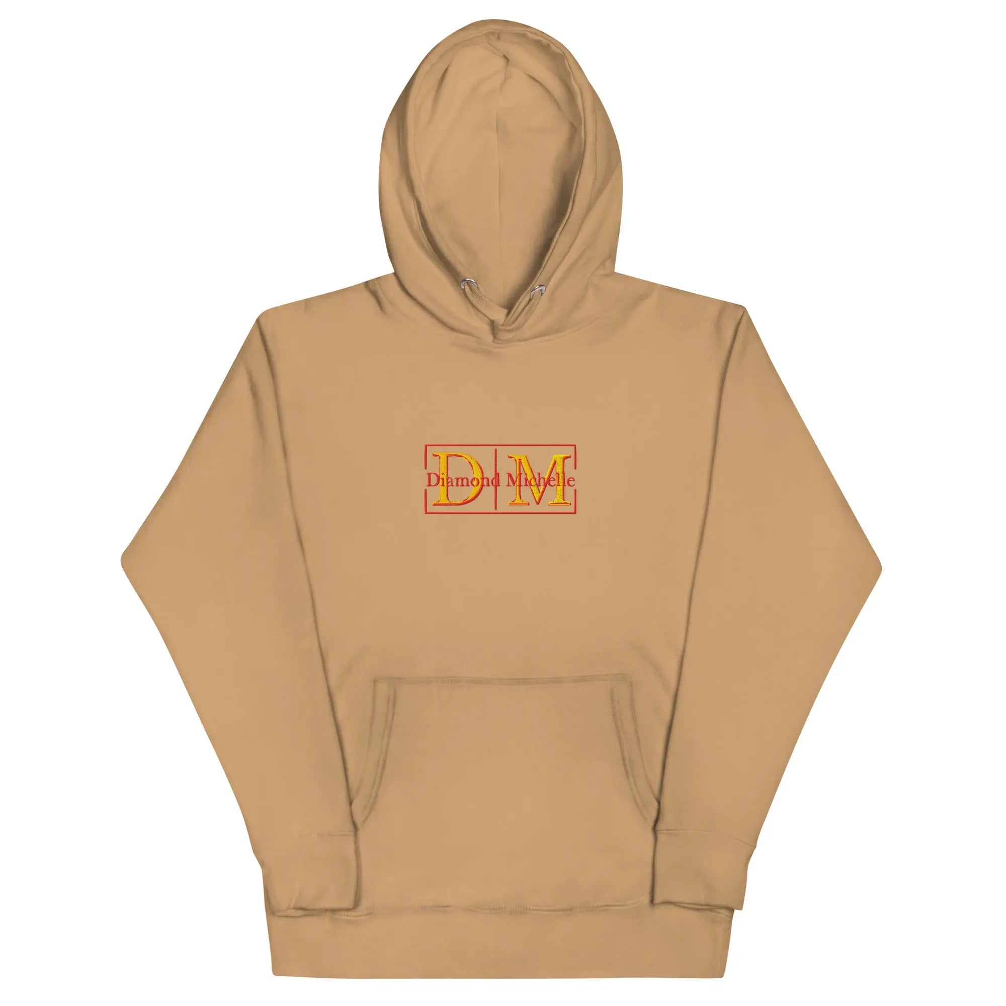 Khaki unisex luxury pullover hoodie with structured silhouette by Diamond Michelle