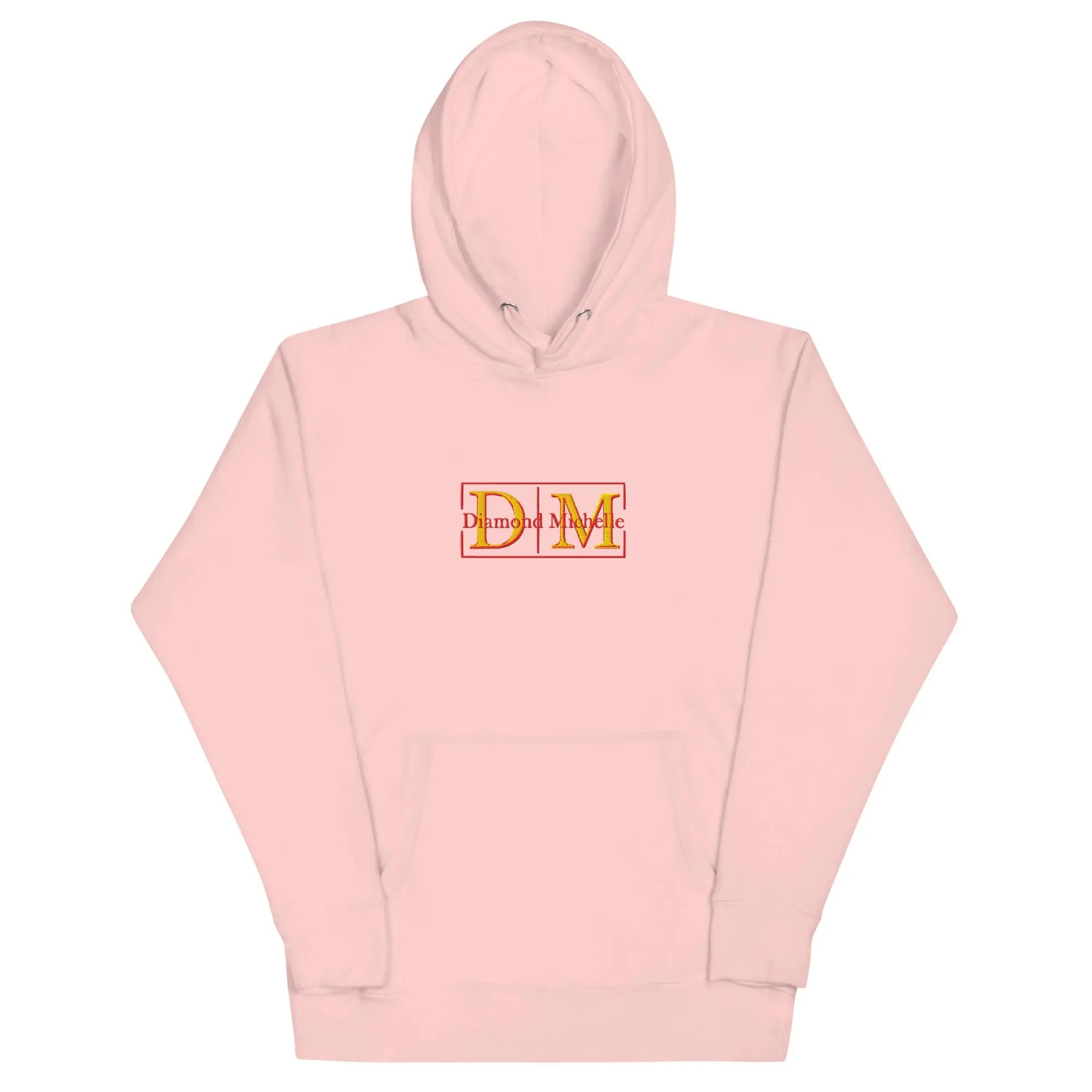 Light pink unisex luxury pullover hoodie with structured silhouette by Diamond Michelle