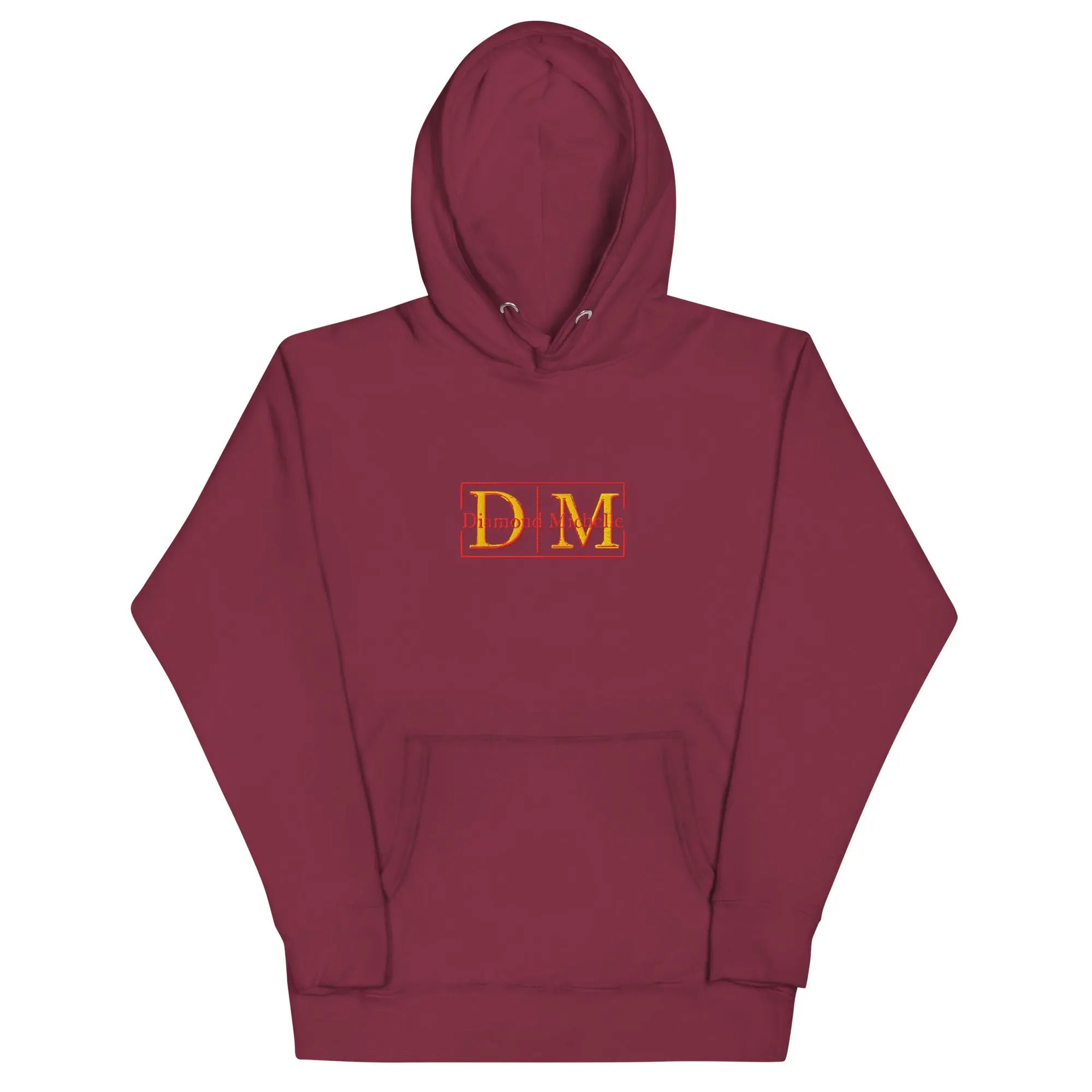 Maroon unisex luxury pullover hoodie with structured silhouette by Diamond Michelle