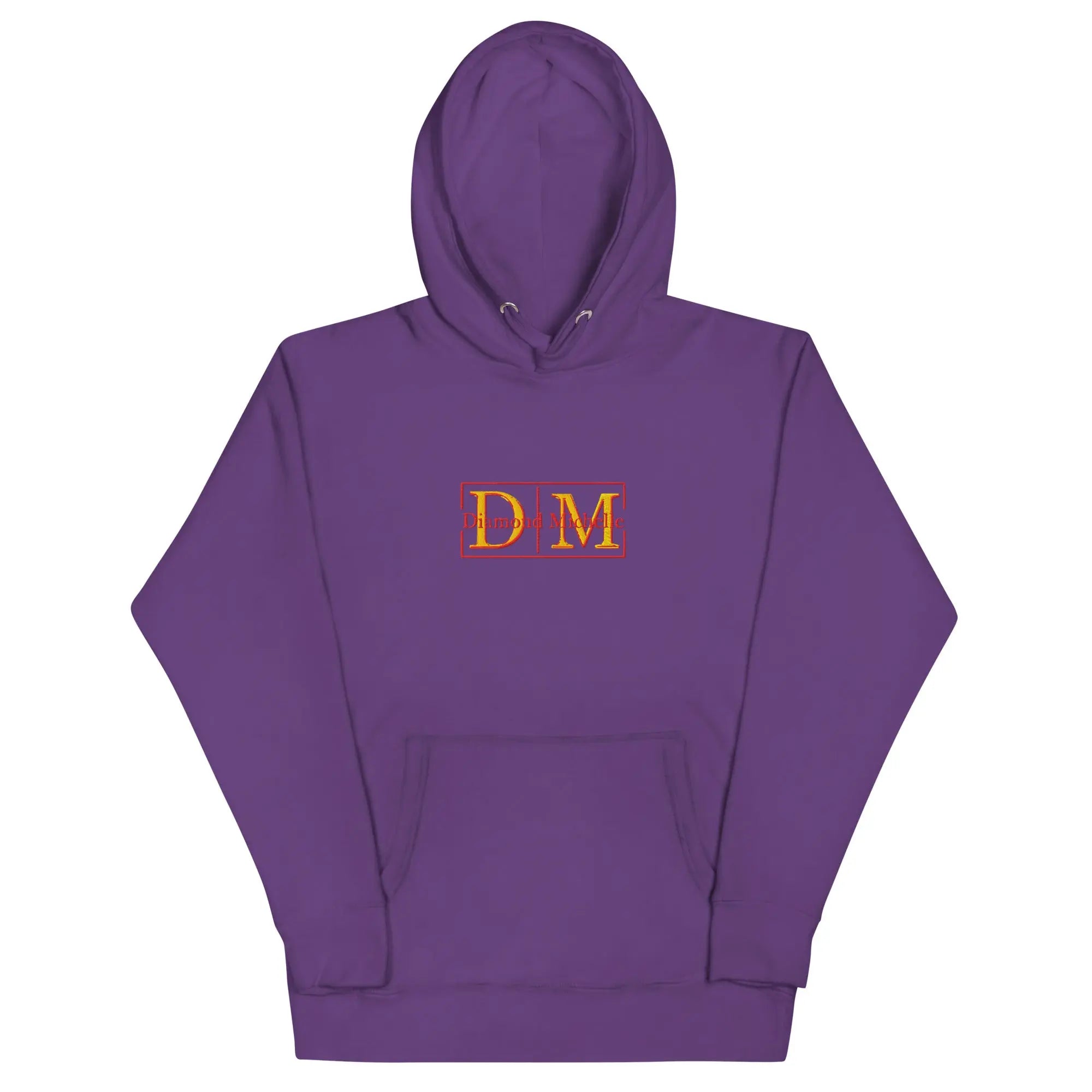 Purple unisex luxury pullover hoodie with structured silhouette by Diamond Michelle