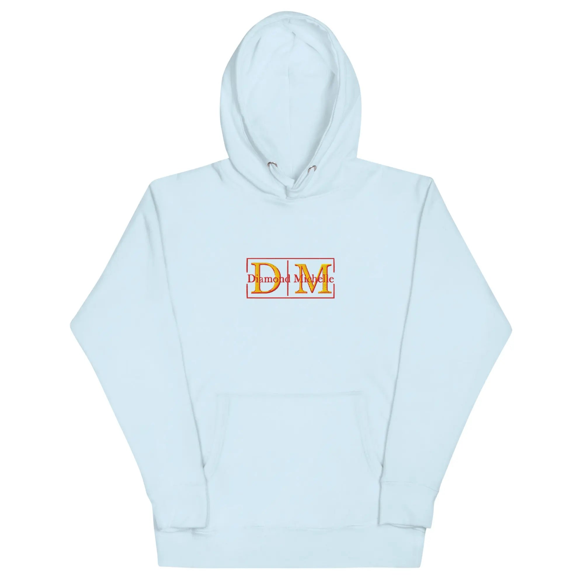 Sky blue unisex luxury pullover hoodie with structured silhouette by Diamond Michelle