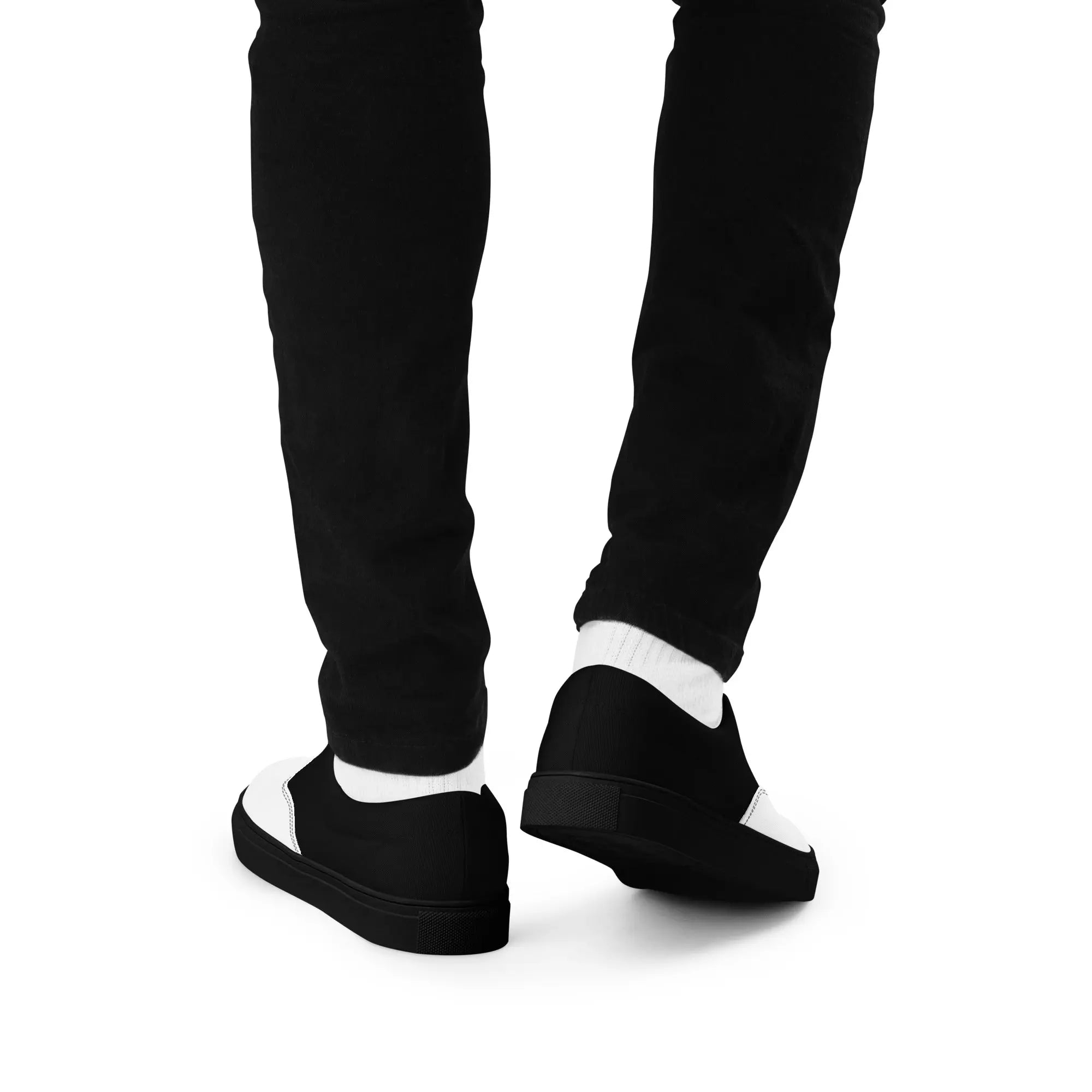 Men's Black and White K Smith Lace-Ups back side walking view on a white background