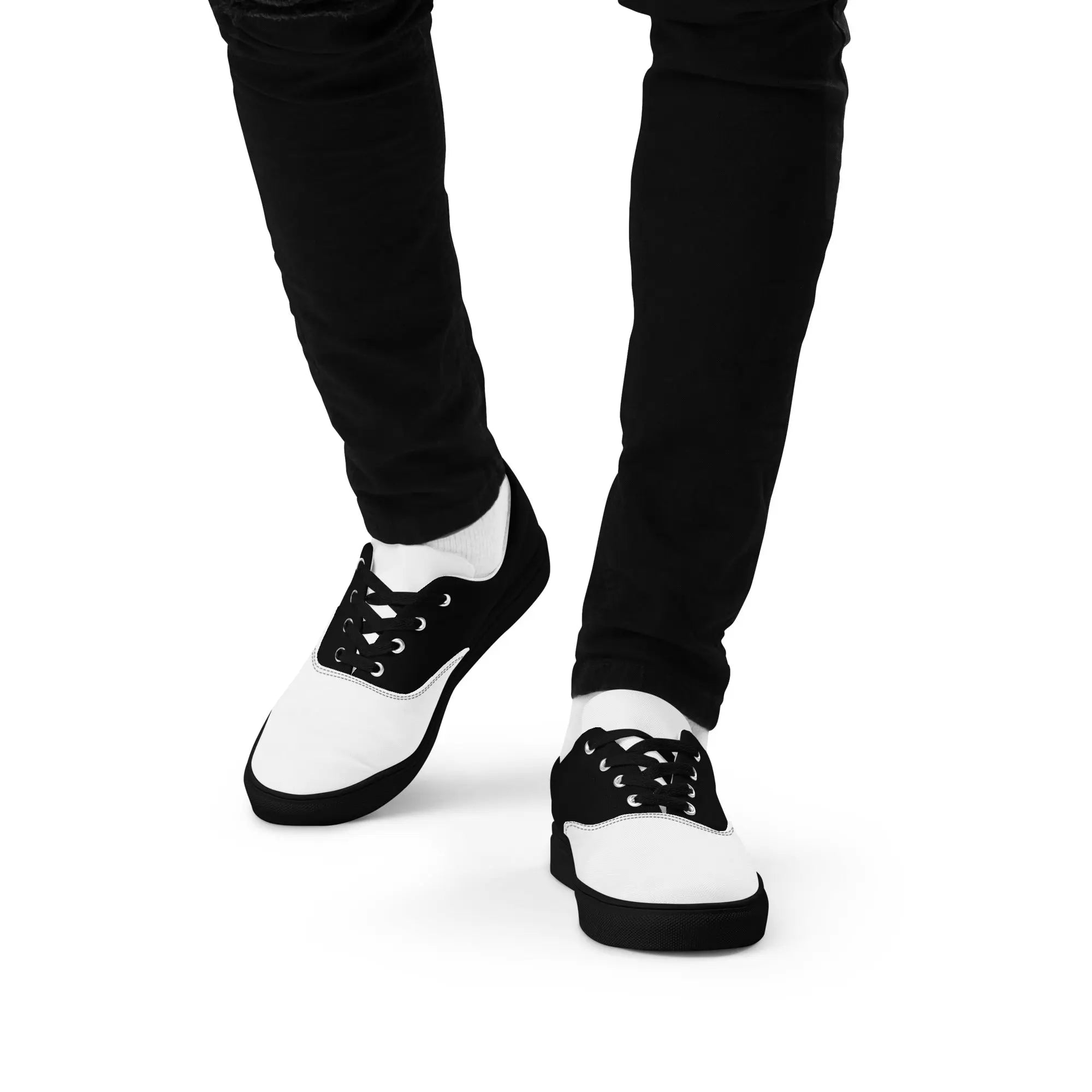 Men's Black and White K Smith Lace-Ups front walking view on a white background