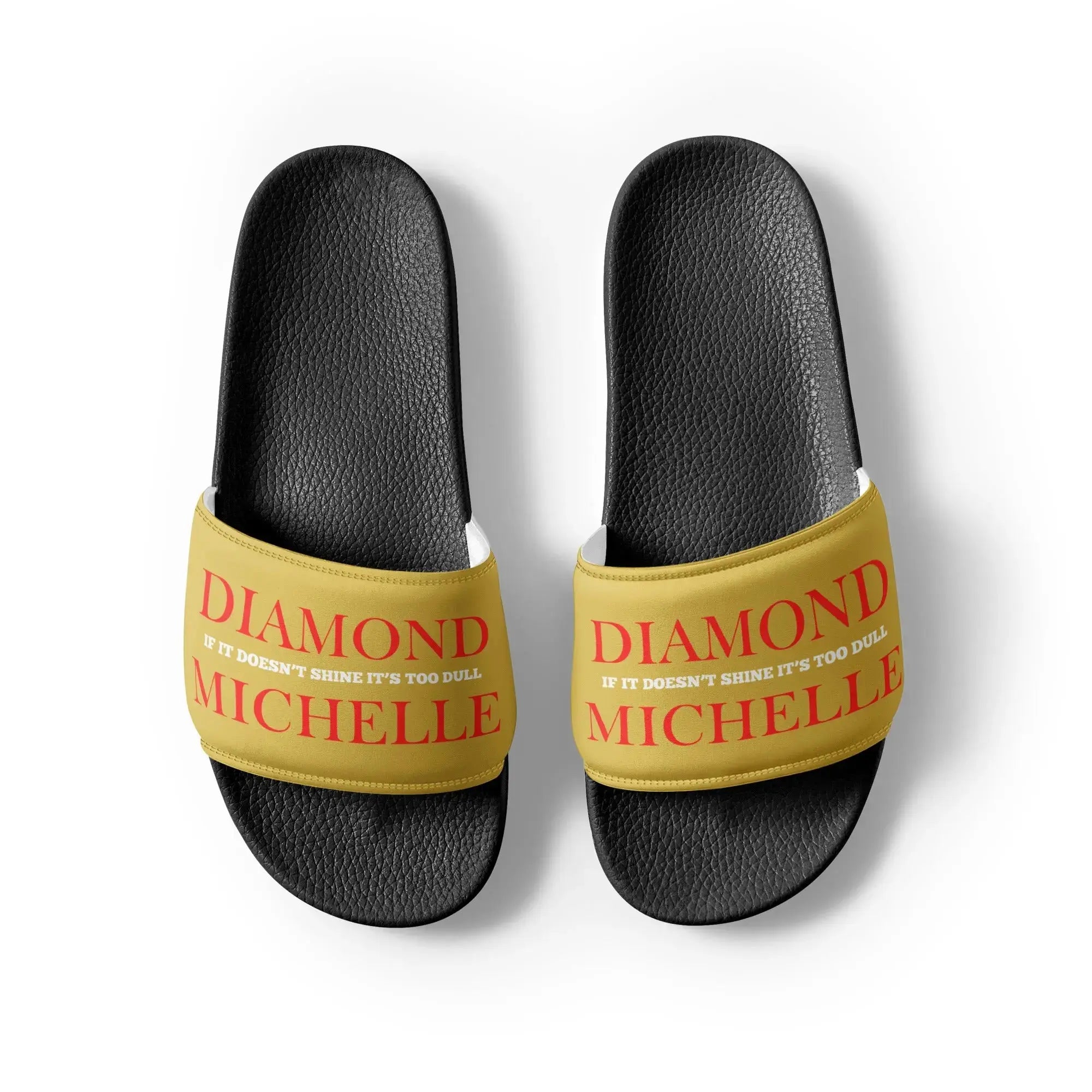Men’s luxury slide sandals in black and gold by Diamond Michelle (front view 2)