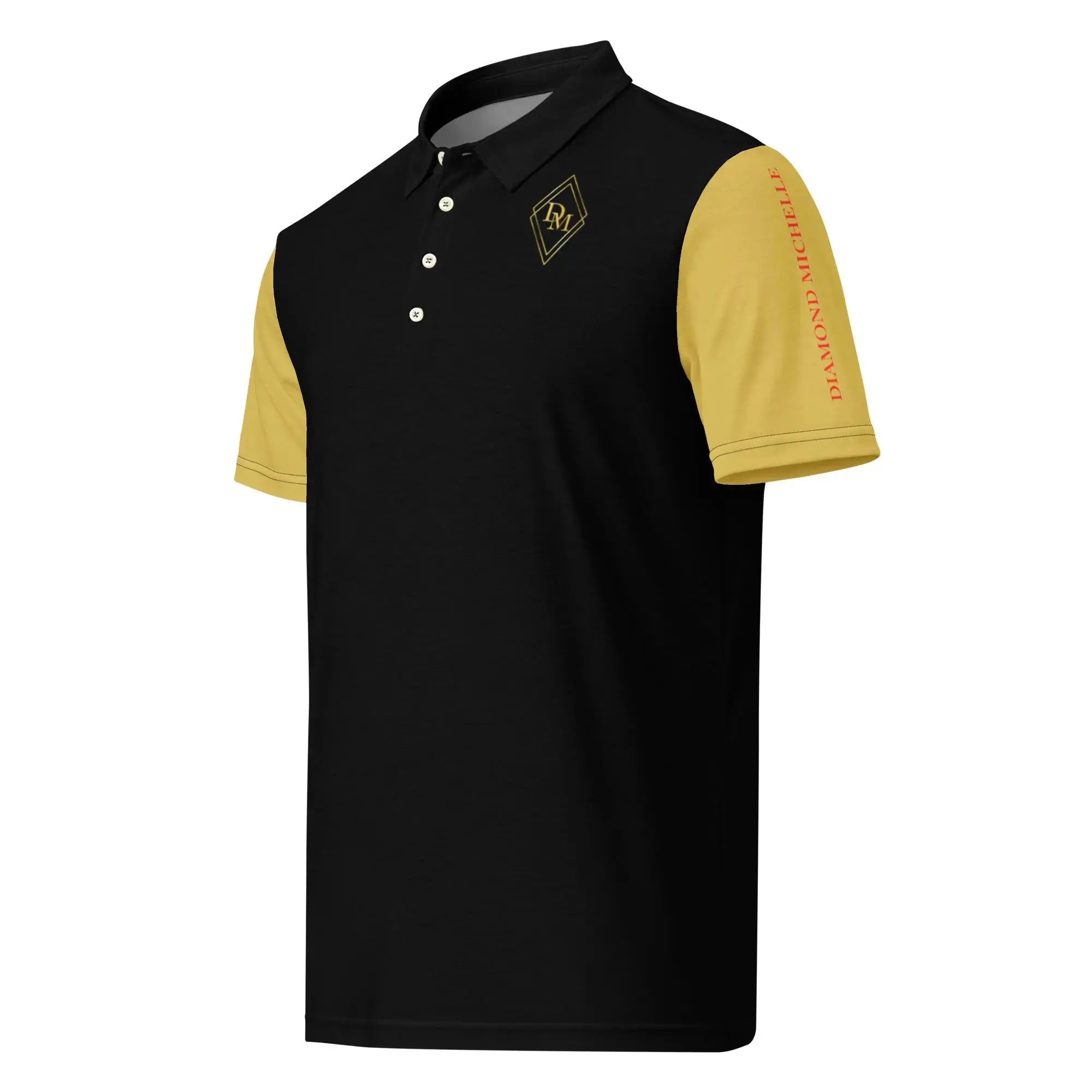 Men’s DM Signature Black & Gold Slim Fit Polo 3D Product Photo (Front)
