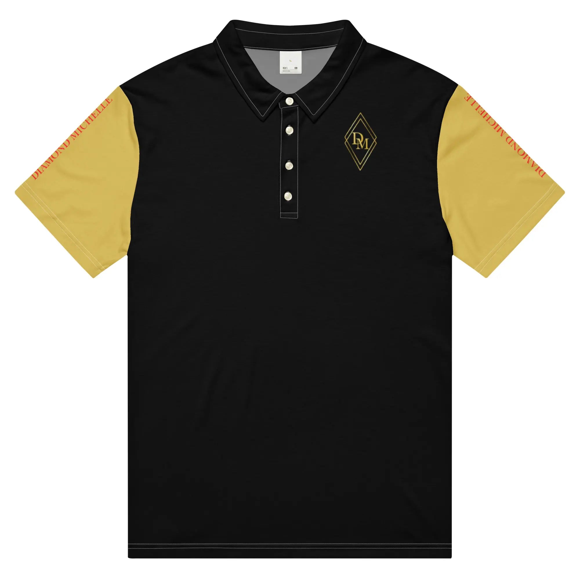 Men’s DM Signature Black & Gold Slim Fit Polo Flat Product Photo (Front)