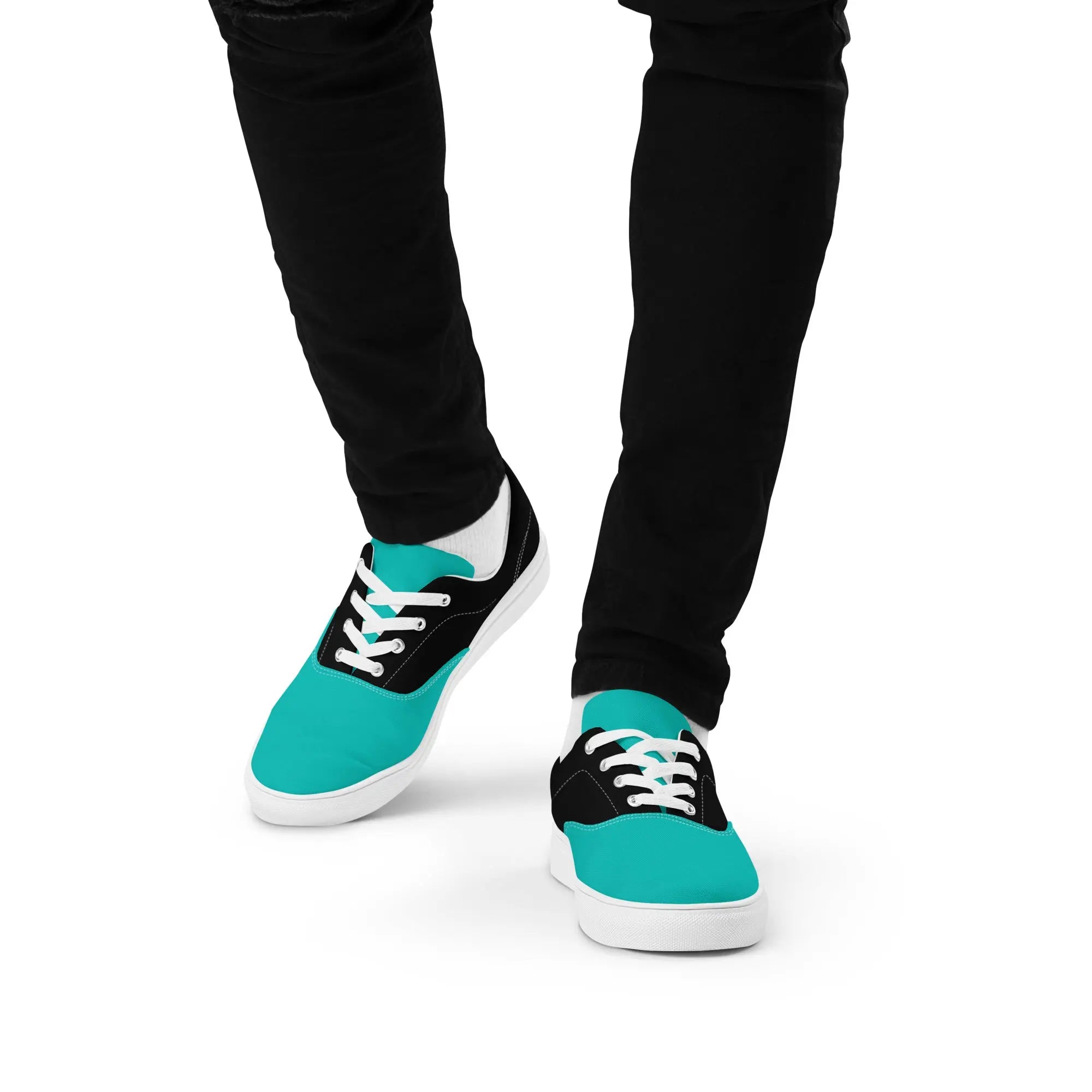 Men's Iris Blue, Black, and White K Smith Lace-Ups front walking view on a white background