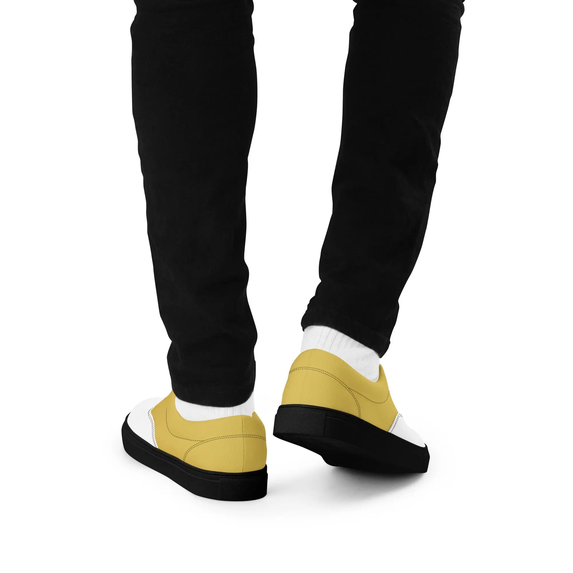 Men's White Gold Black K Smith Lace-Ups back walking view on a white background