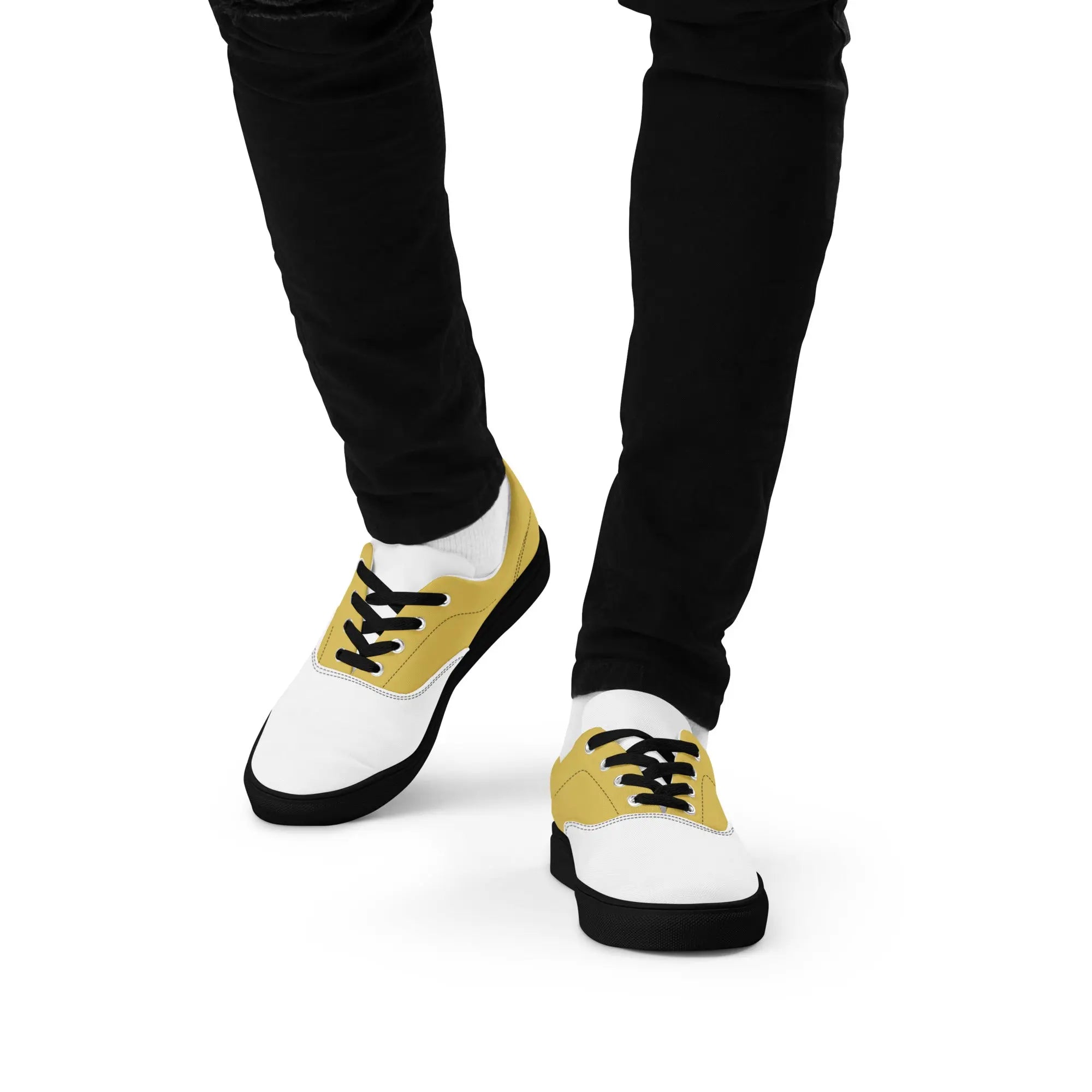 Men's White Gold Black K Smith Lace-Ups front walking view on a white background