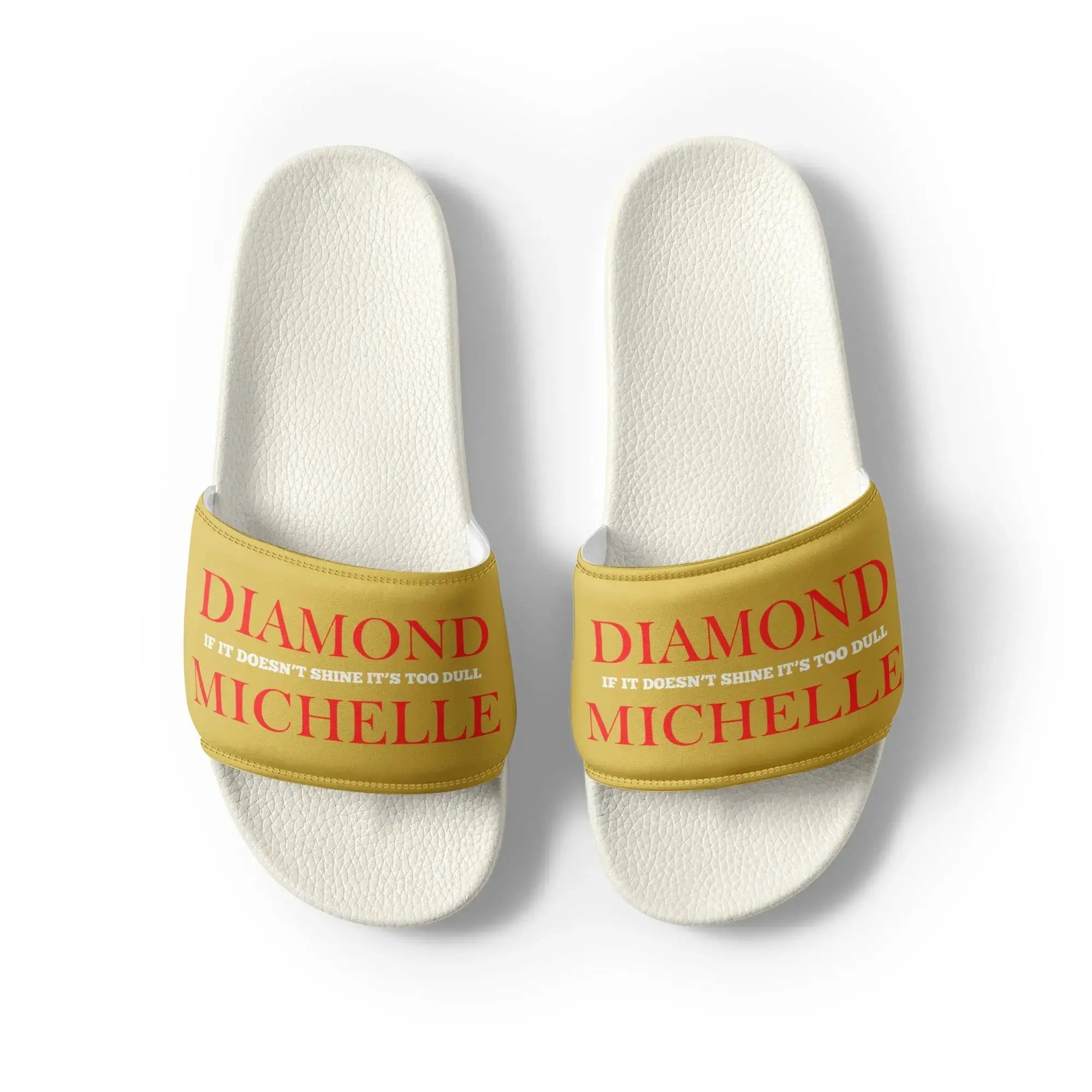 Men’s luxury slide sandals in white and gold by Diamond Michelle (front view 2)