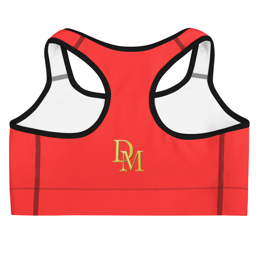 DM Comfort Sports Bra with black lining back view on a white background