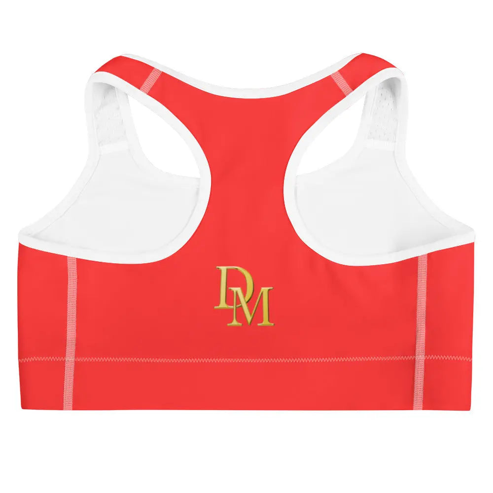 DM Comfort Sports Bra with white lining back view on a white background