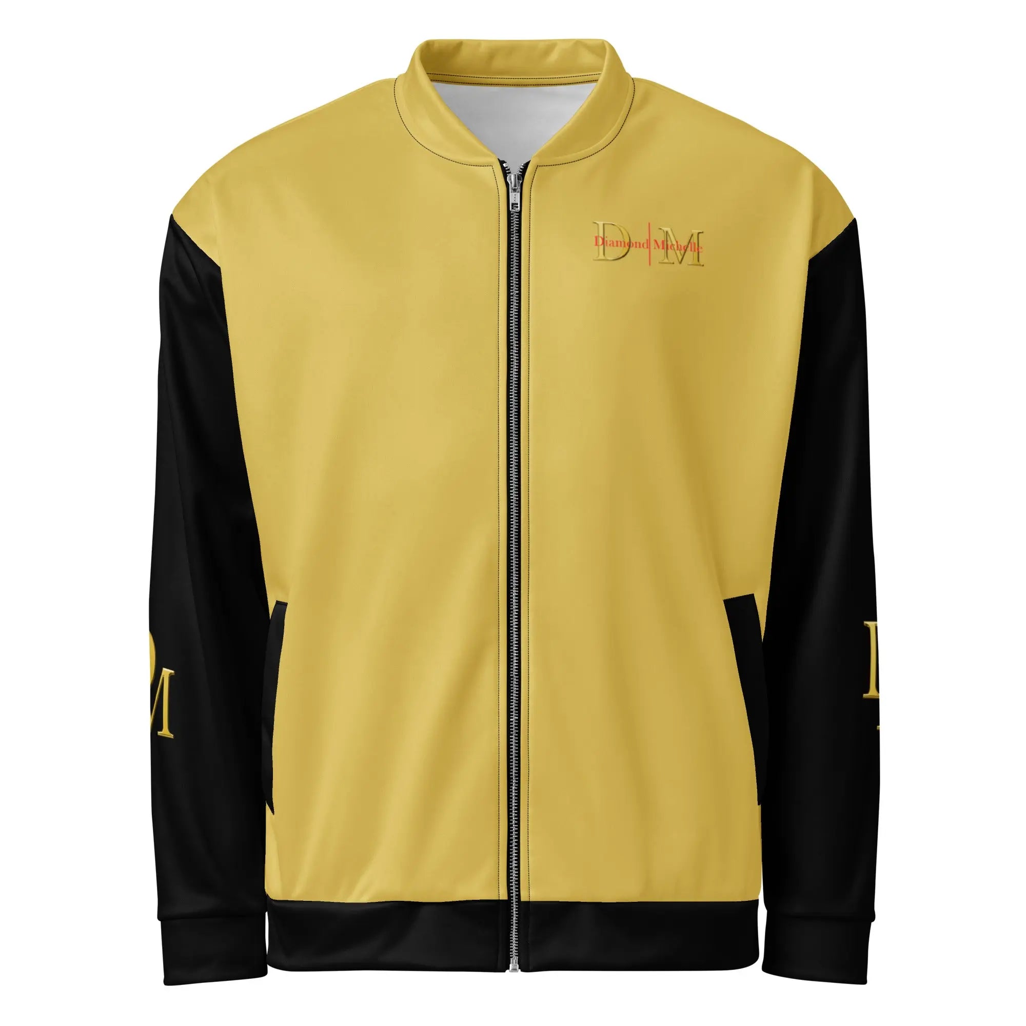 Gold and black jacket with Diamond Michelle logo on a white background