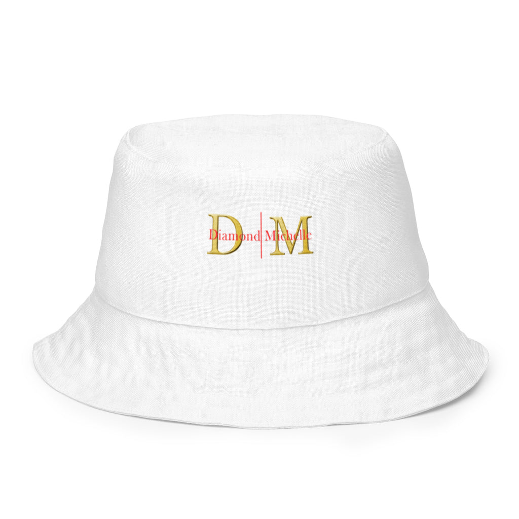 White bucket hat with "Diamond Michelle" logo on a white background