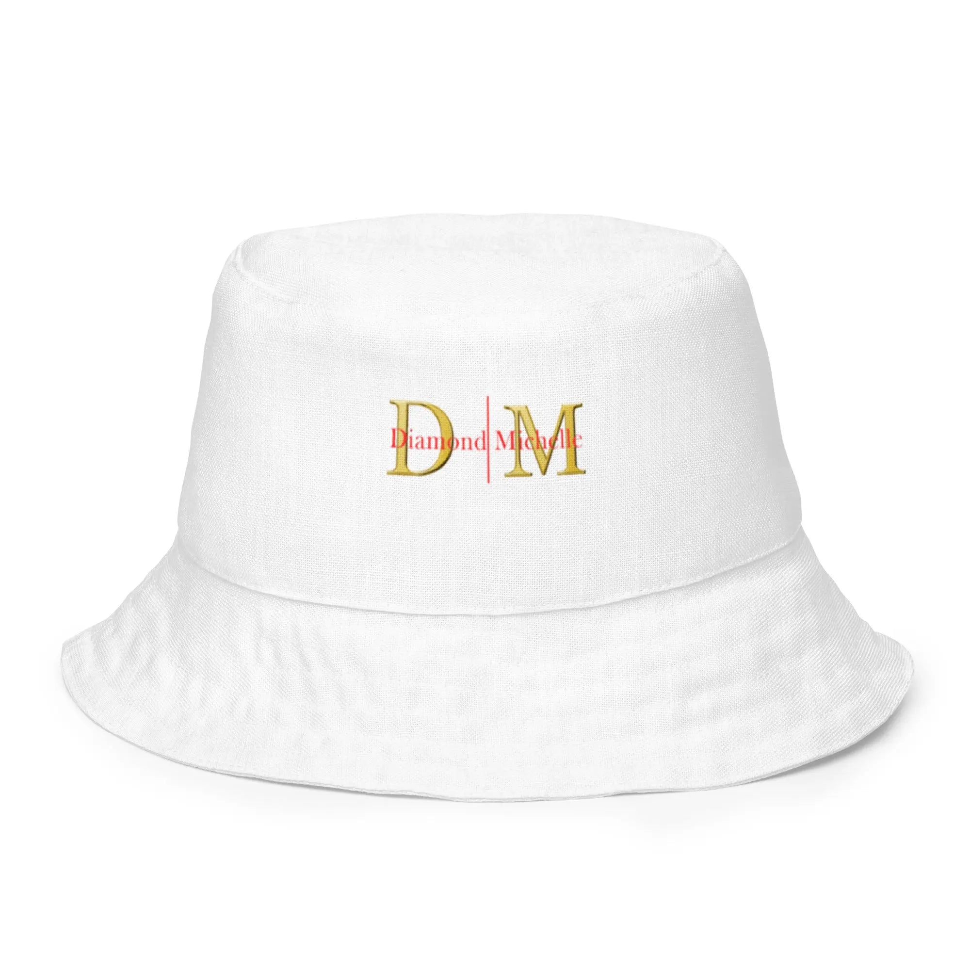 White bucket hat with "Diamond Michelle" logo on a white background