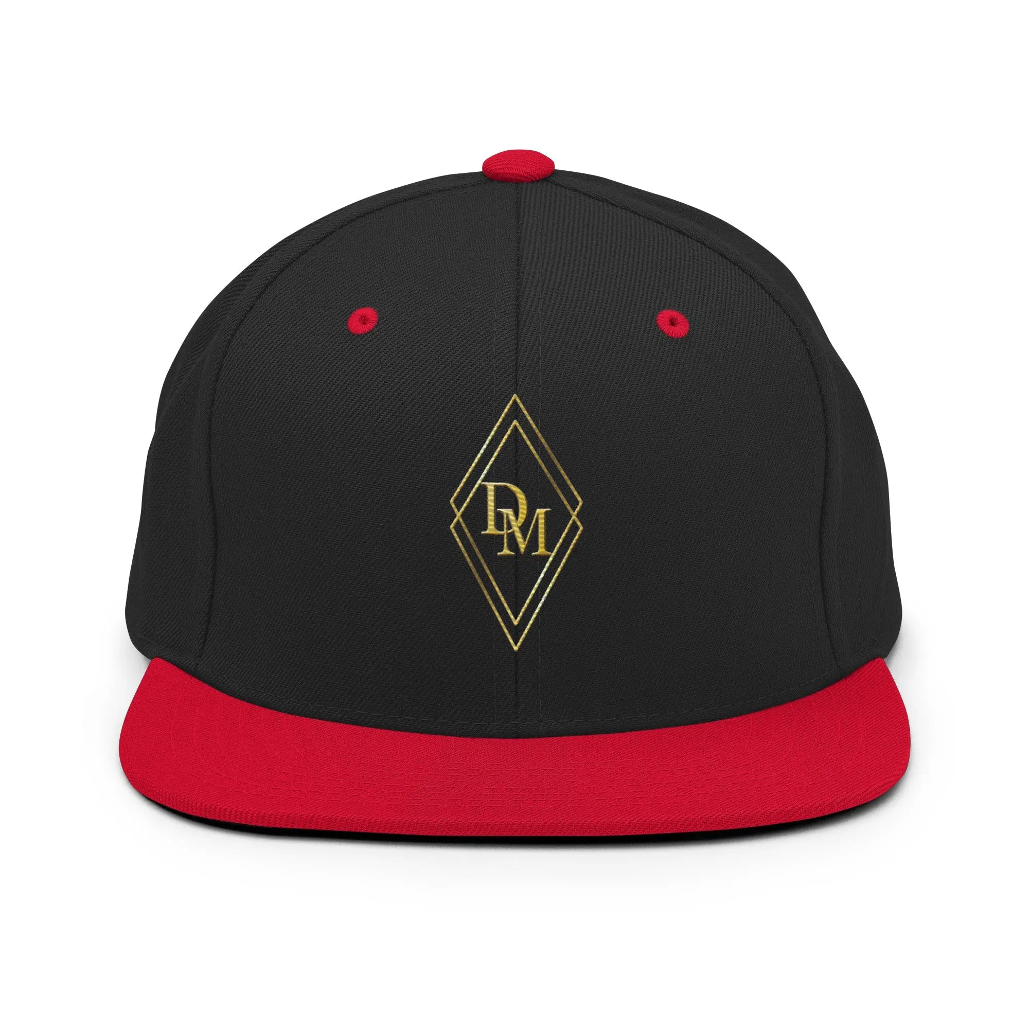 Black and red luxury snapback hat with structured fit by Diamond Michelle