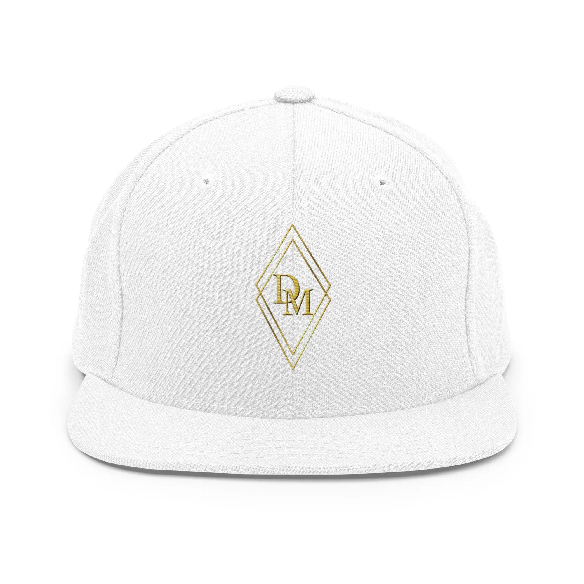 White luxury snapback hat with structured fit by Diamond Michelle