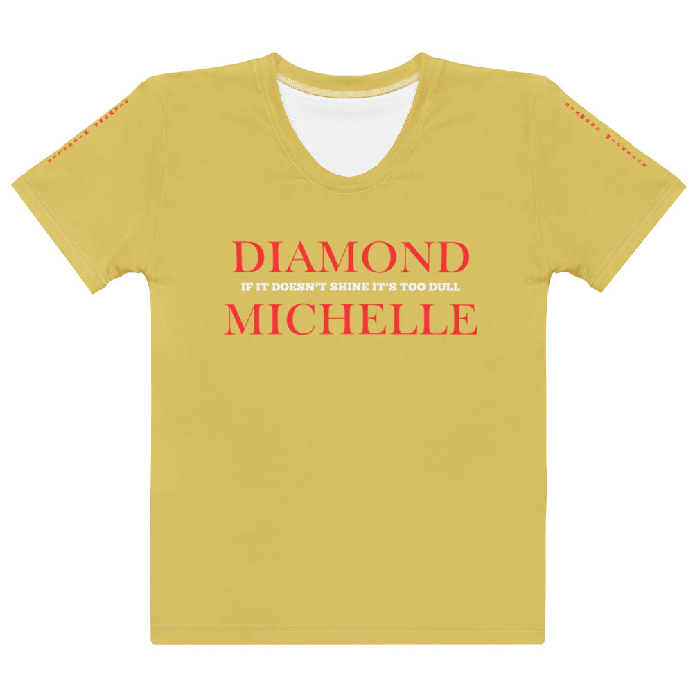 Diamond Michelle's Signature Gold Luxe Cotton T-Shirt front view on a white background