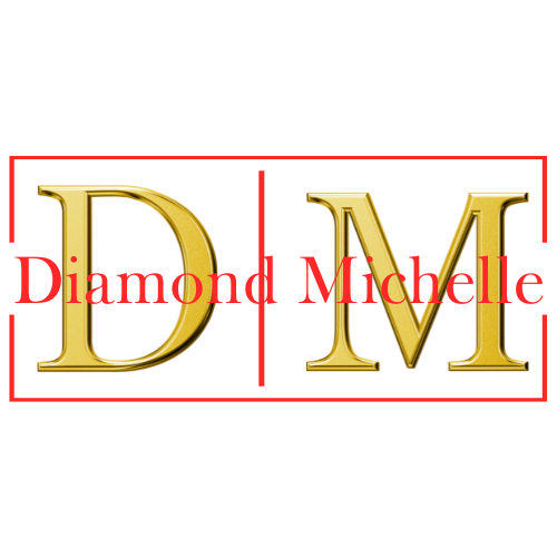 Gold letters 'D' and 'M' with 'Diamond Michelle' text on a white background
