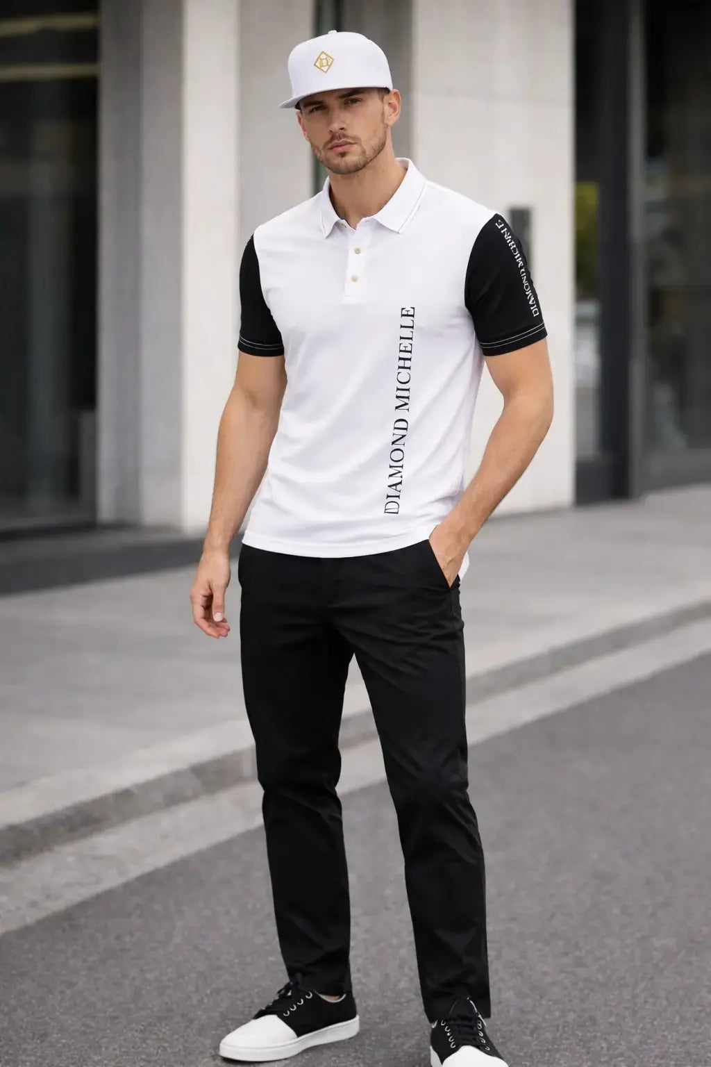 Men’s DM Signature Black & White Slim Fit Polo DIAMOND MICHELLE