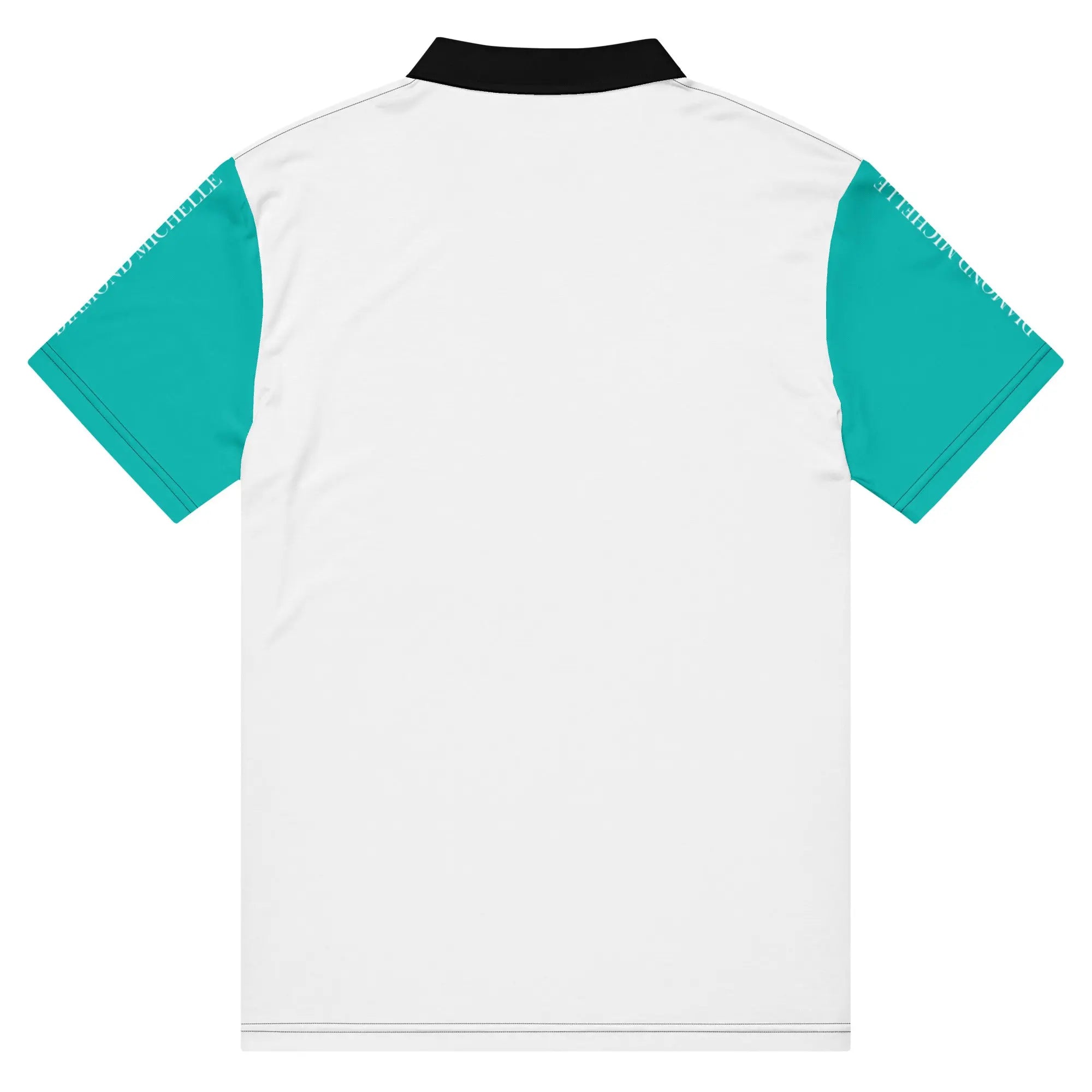 Men's DM Signature Black, White, and Iris Blue Slim Fit Polo back view on a white background