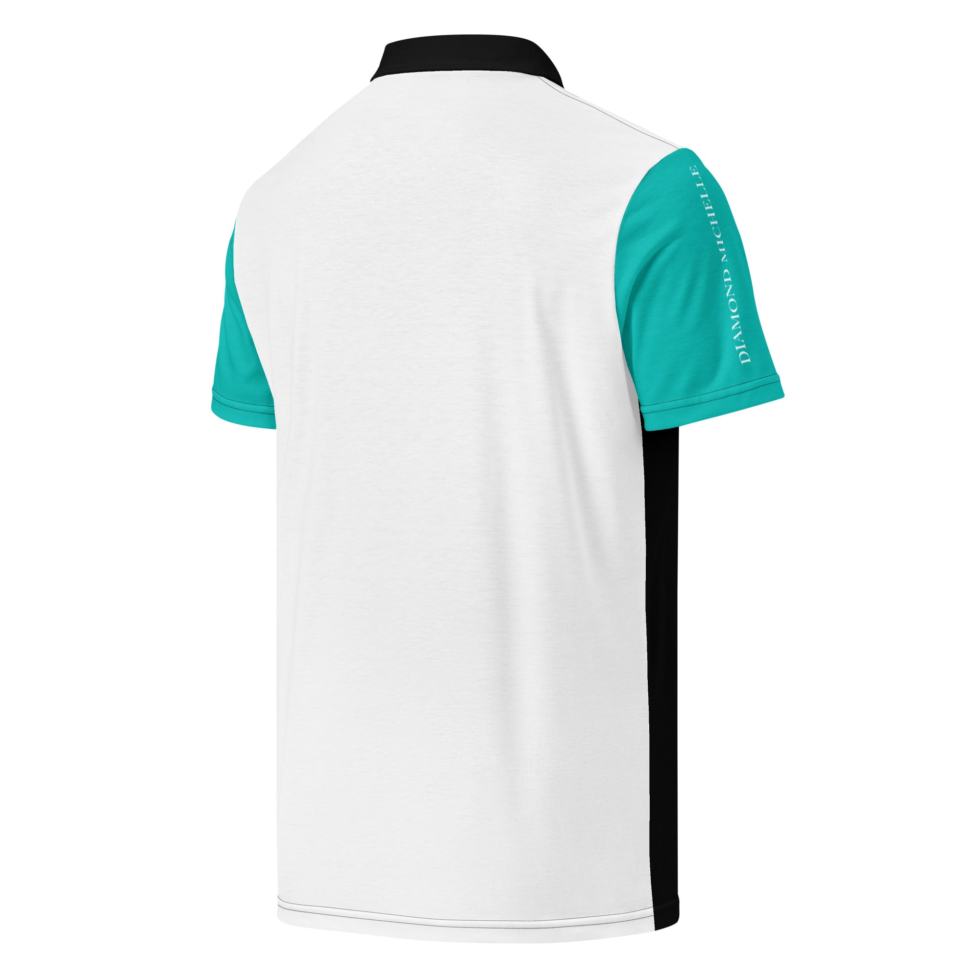Men's DM Signature Black, White, and Iris Blue Slim Fit Polo right back view on a white background