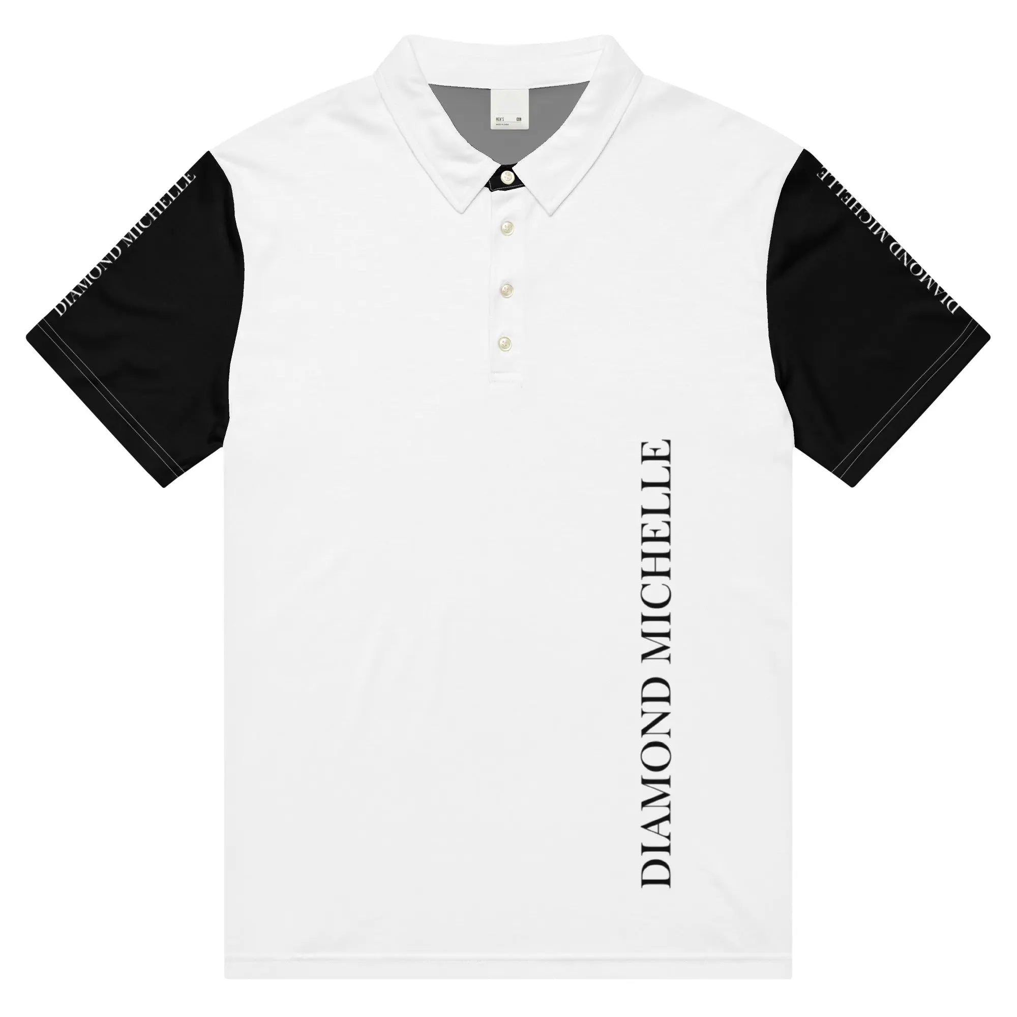 Men’s luxury slim fit polo shirt in black and white – front view