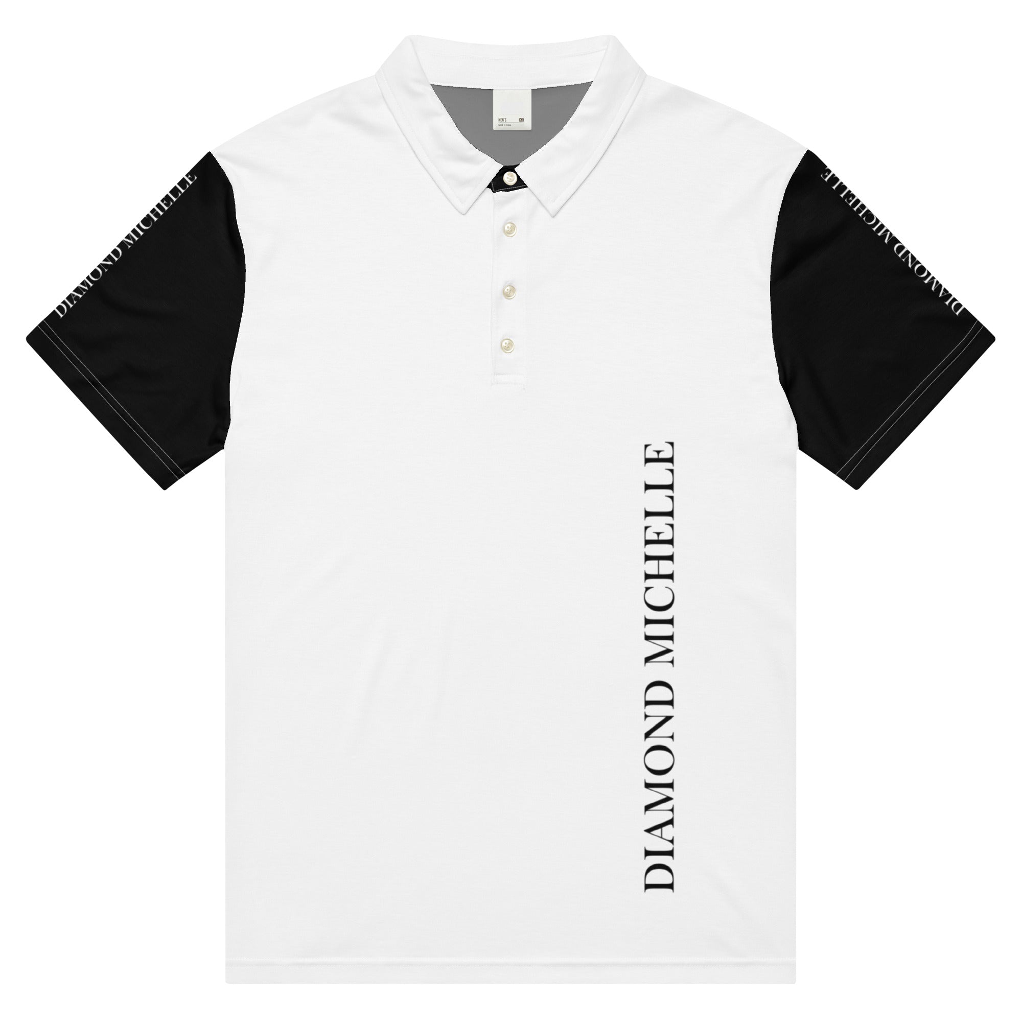 Men’s luxury slim fit polo shirt in black and white – front view