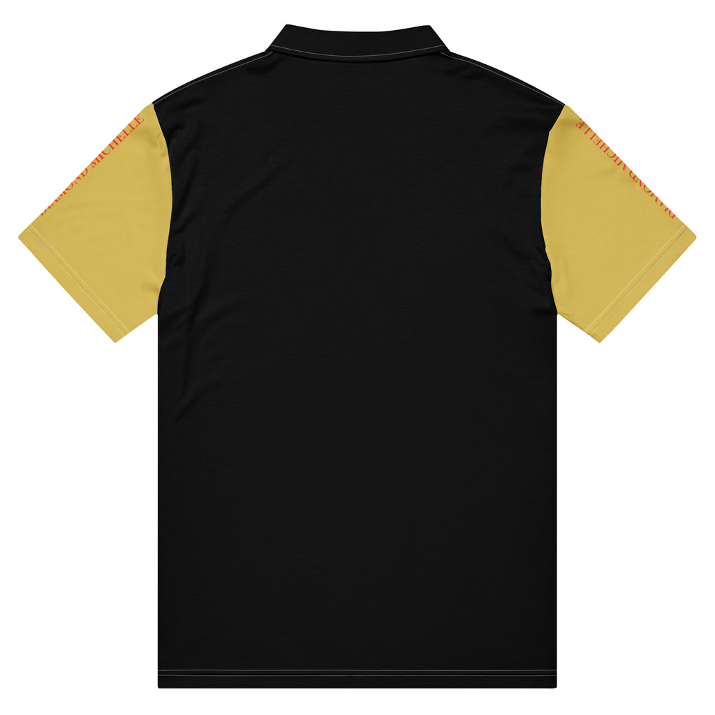 Men’s DM Signature Black & Gold Slim Fit Polo Flat Product Photo (Back)