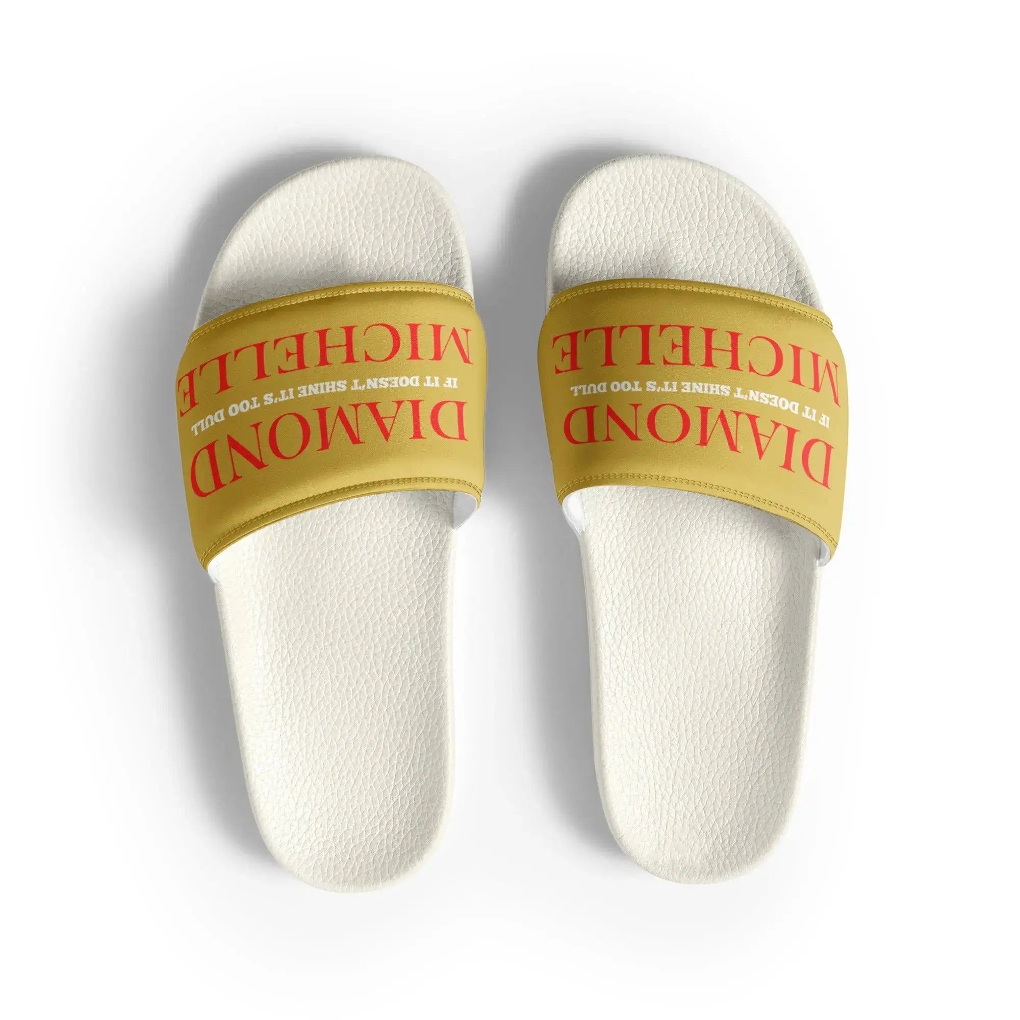 Men’s luxury slide sandals in white and gold by Diamond Michelle (front view)
