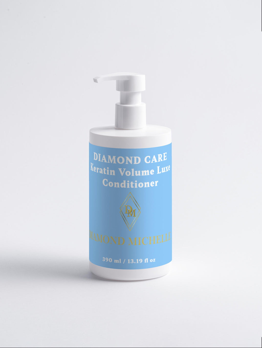 Diamond Care Keratin Volume Luxe Conditioner bottle with pump on a white background