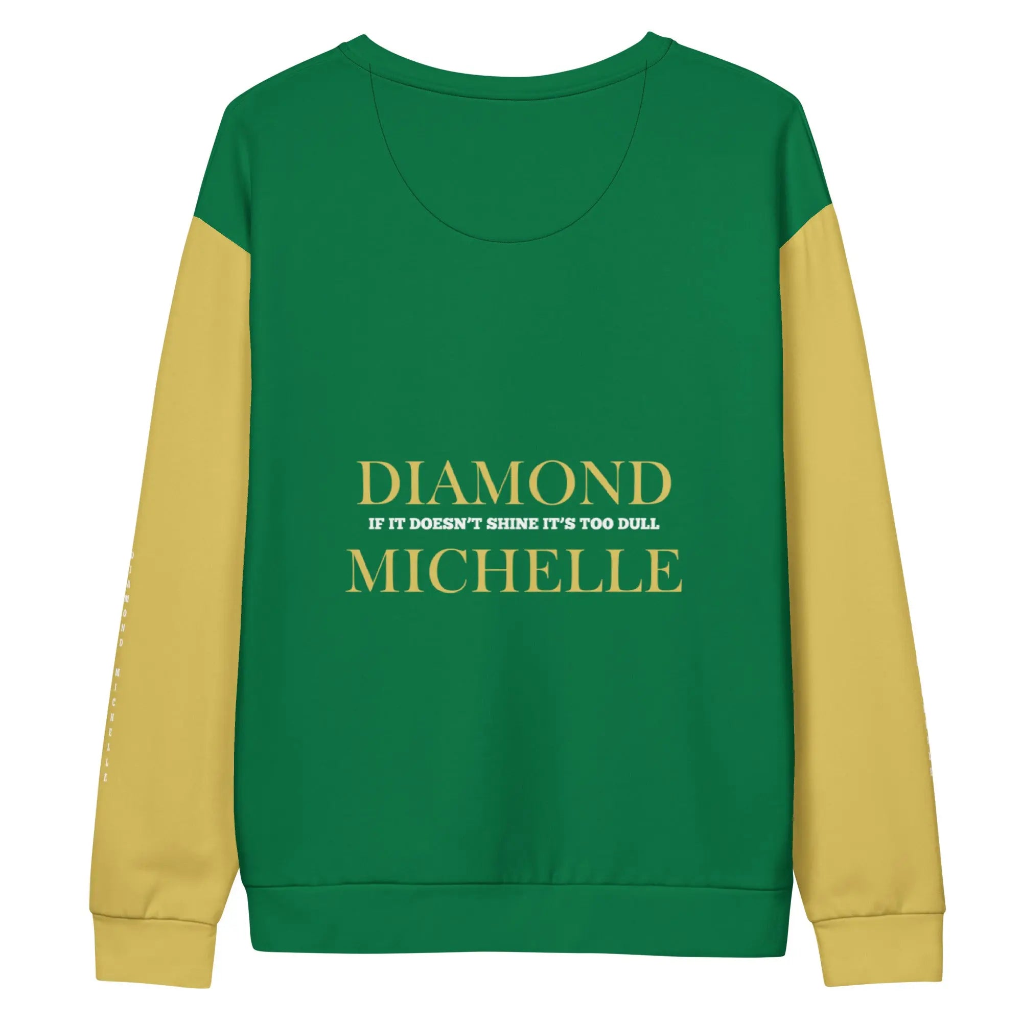 Luxury cotton sweatshirt in jewel green and gold by Diamond Michelle (Back view)