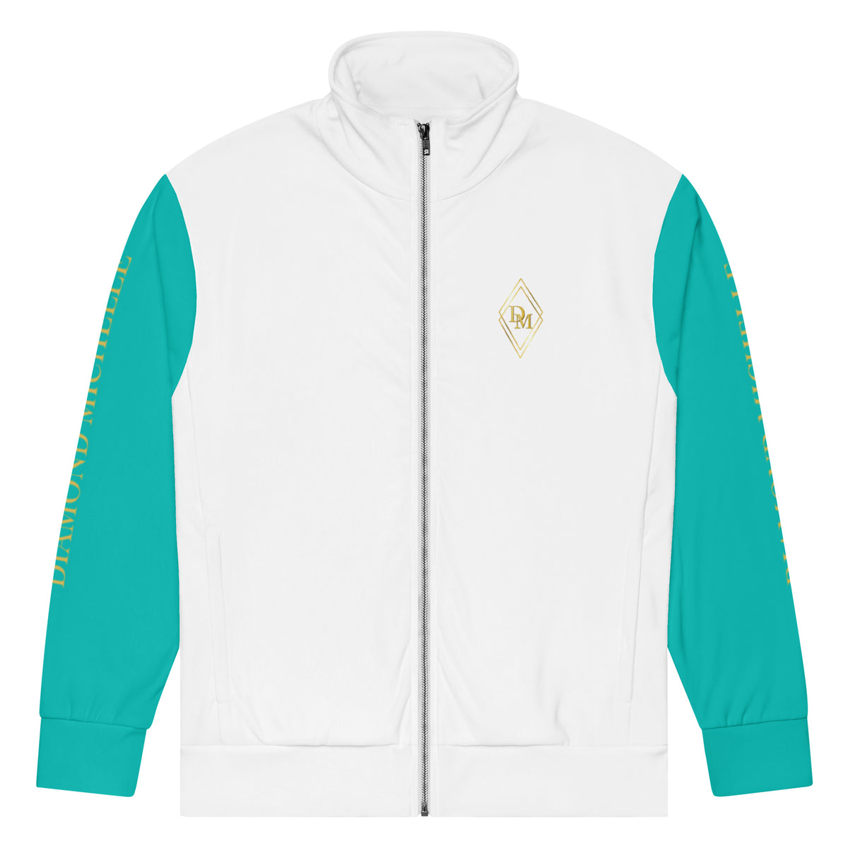 Unisex White & Iris Blue Track Jacket Flat Product Photo (Front)