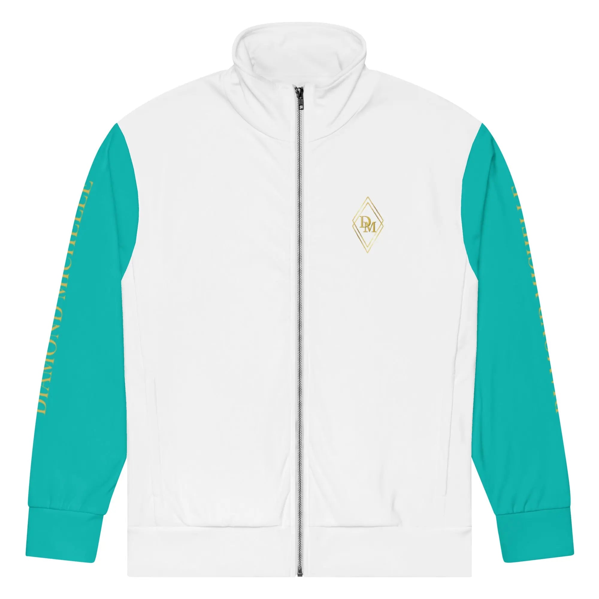 Unisex White & Iris Blue Track Jacket Flat Product Photo (Front)