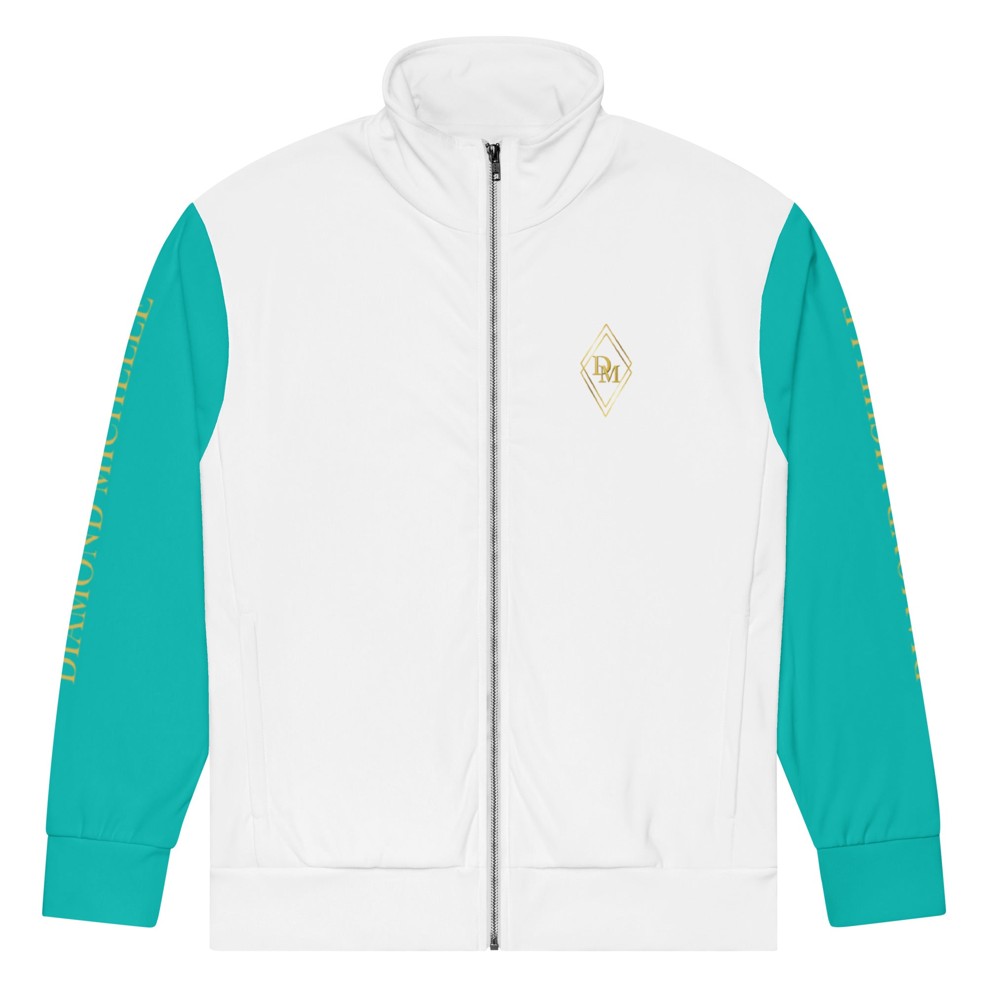 Unisex White & Iris Blue Track Jacket Flat Product Photo (Front)