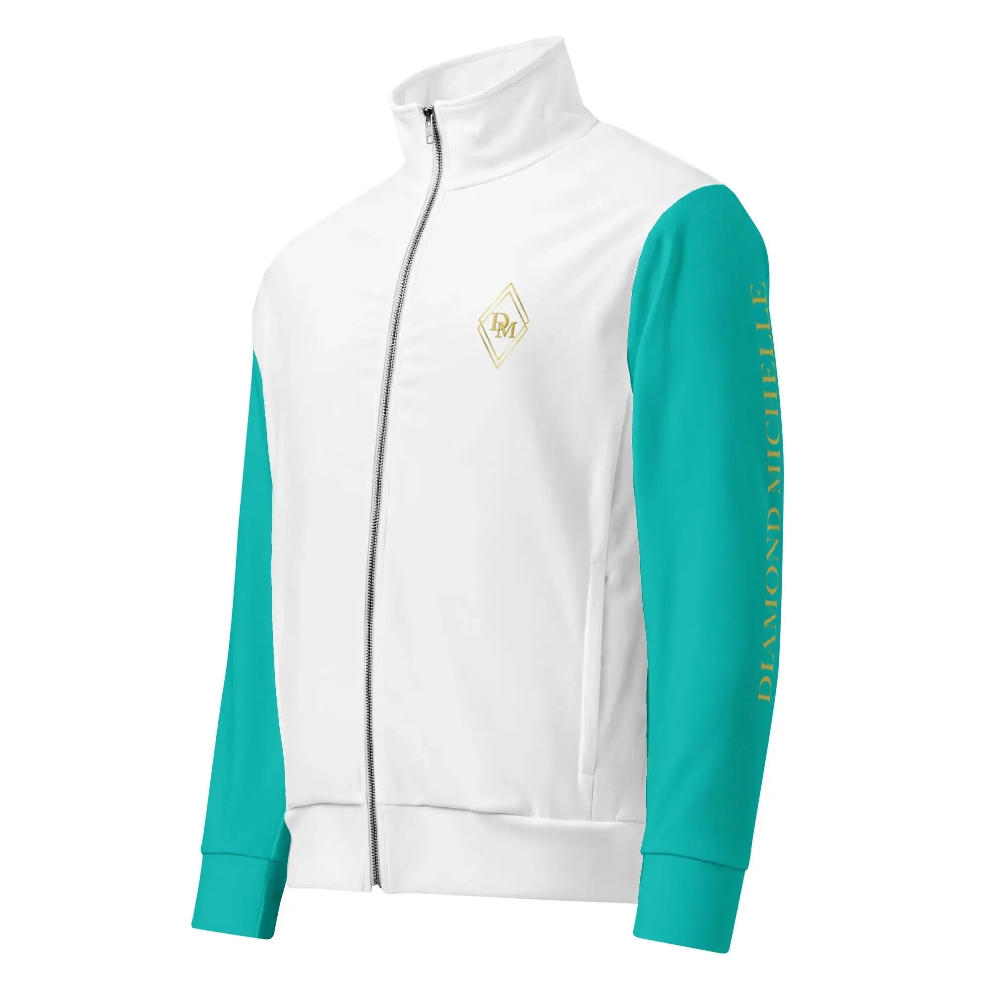 Unisex White & Iris Blue Track Jacket 3D Product Photo (Front)