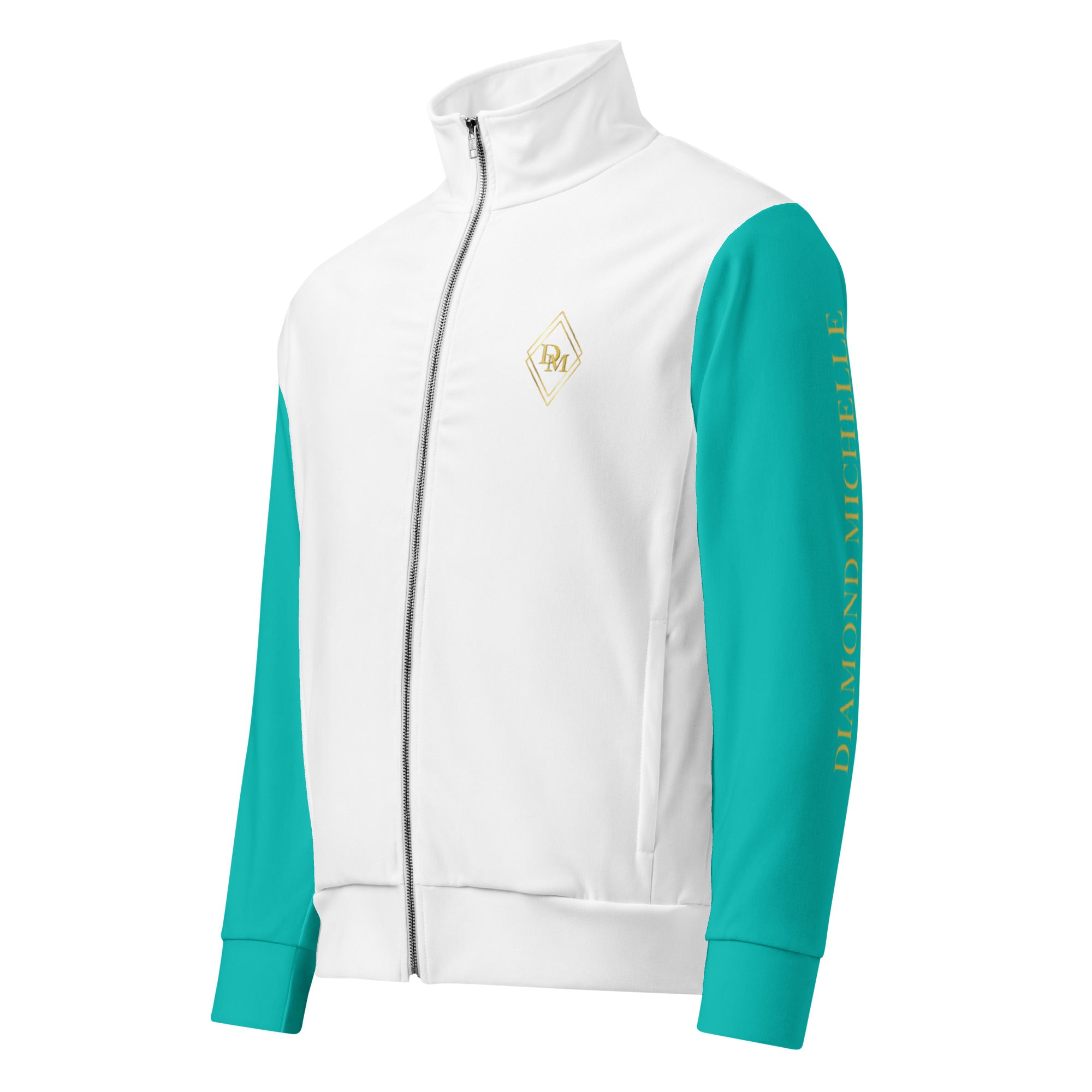 Unisex White & Iris Blue Track Jacket 3D Product Photo (Front)