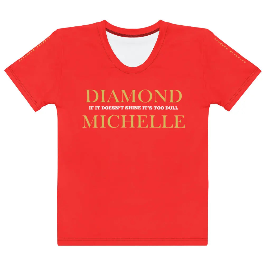 Women's Diamond Michelle Signature Red T-Shirt front view on a white background