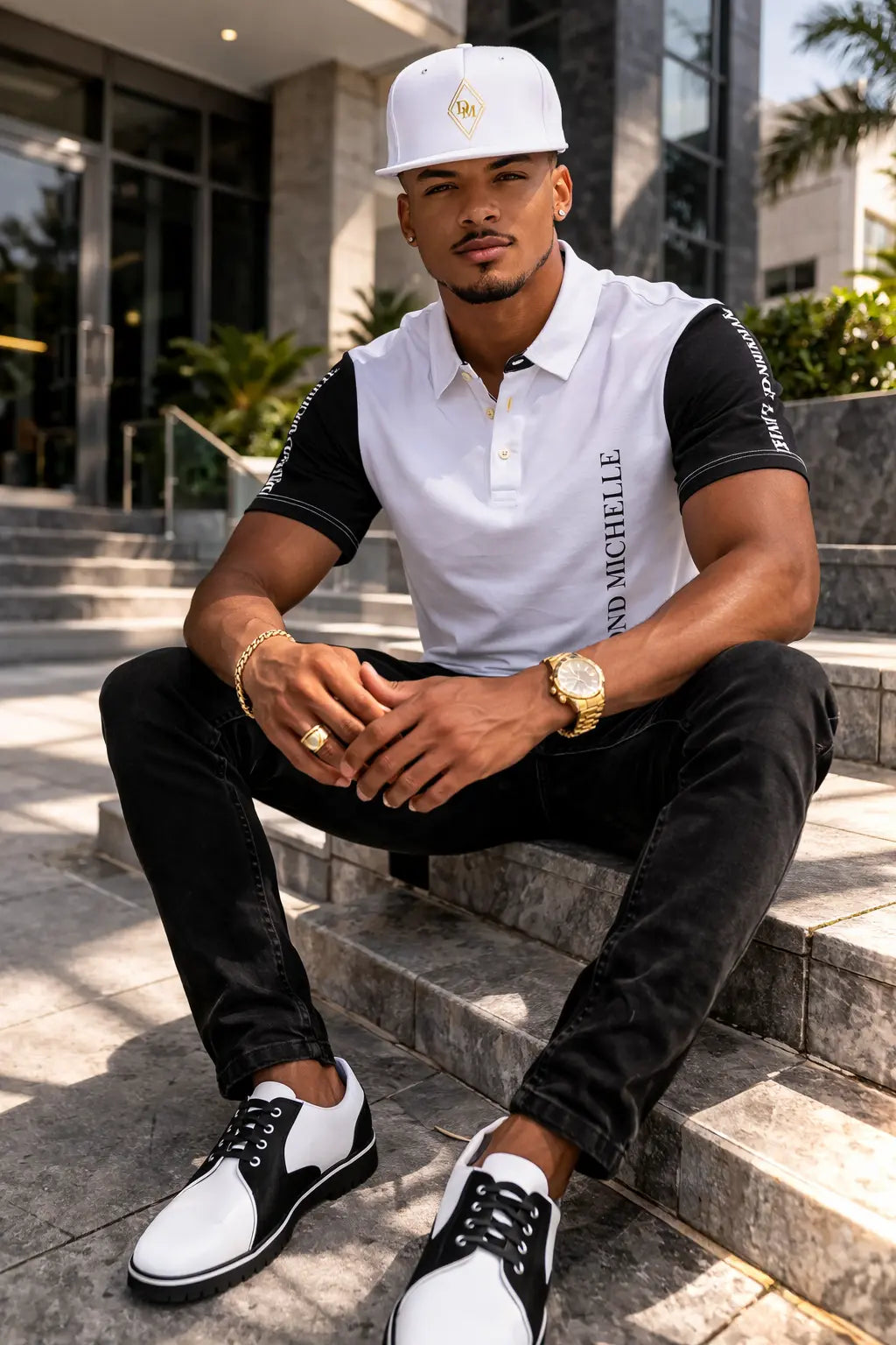 Men’s DM Signature Black & White Slim Fit Polo DIAMOND MICHELLE