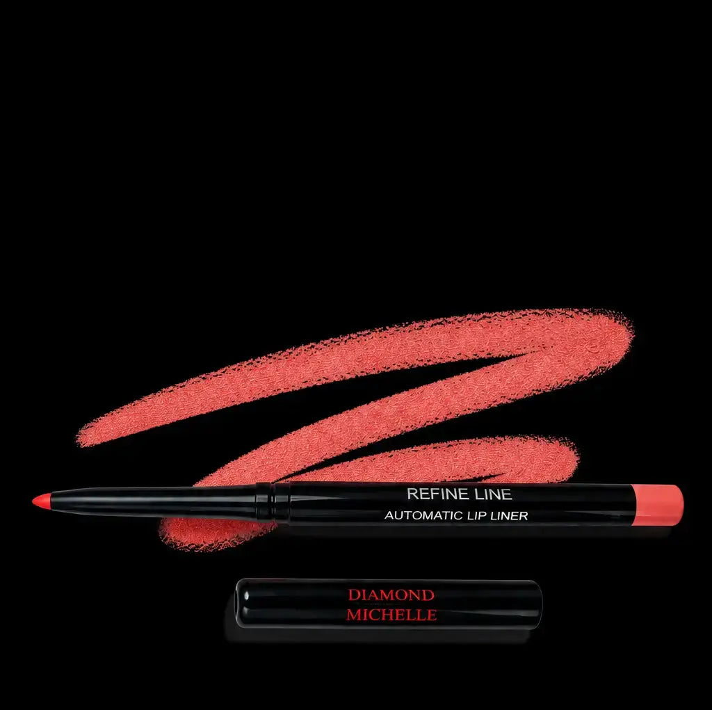 Diamond Michelle spicy mauve lip liner with a swatch on a black background