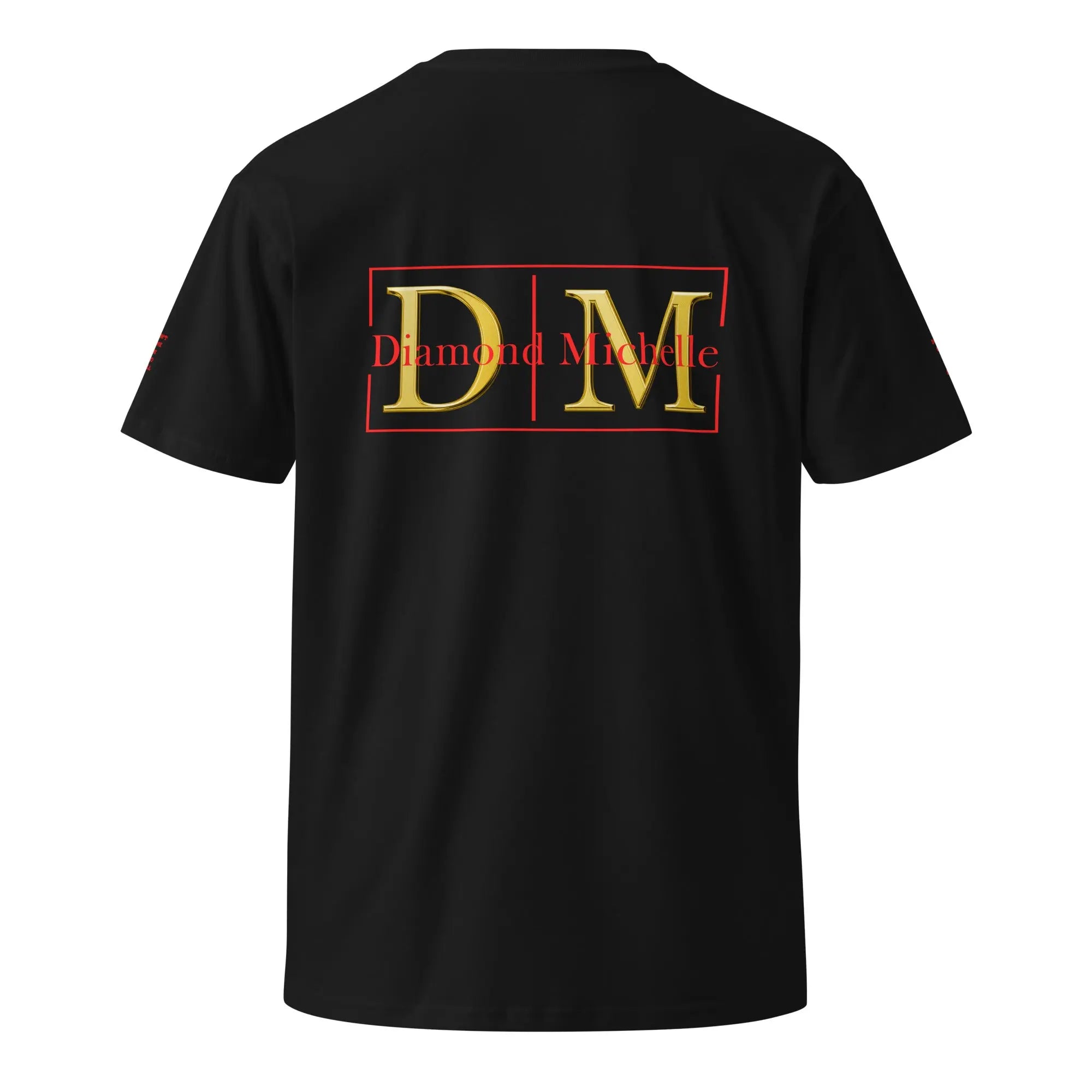 Black t-shirt with 'Diamond Michelle' logo on the back against a white background