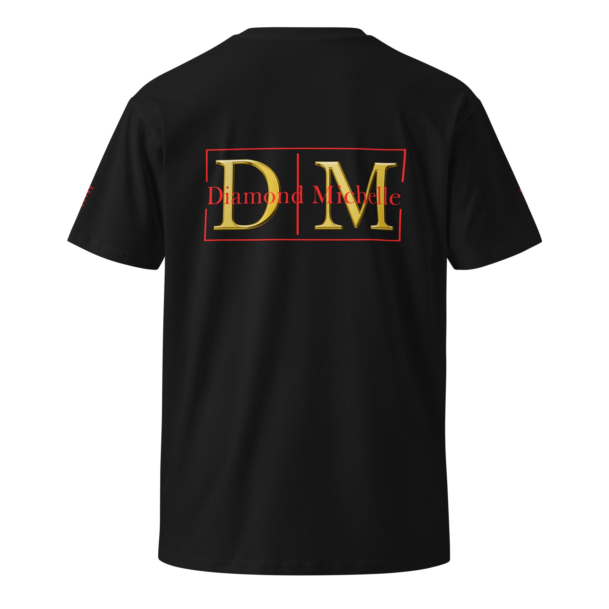 Black t-shirt with 'Diamond Michelle' logo on the back against a white background